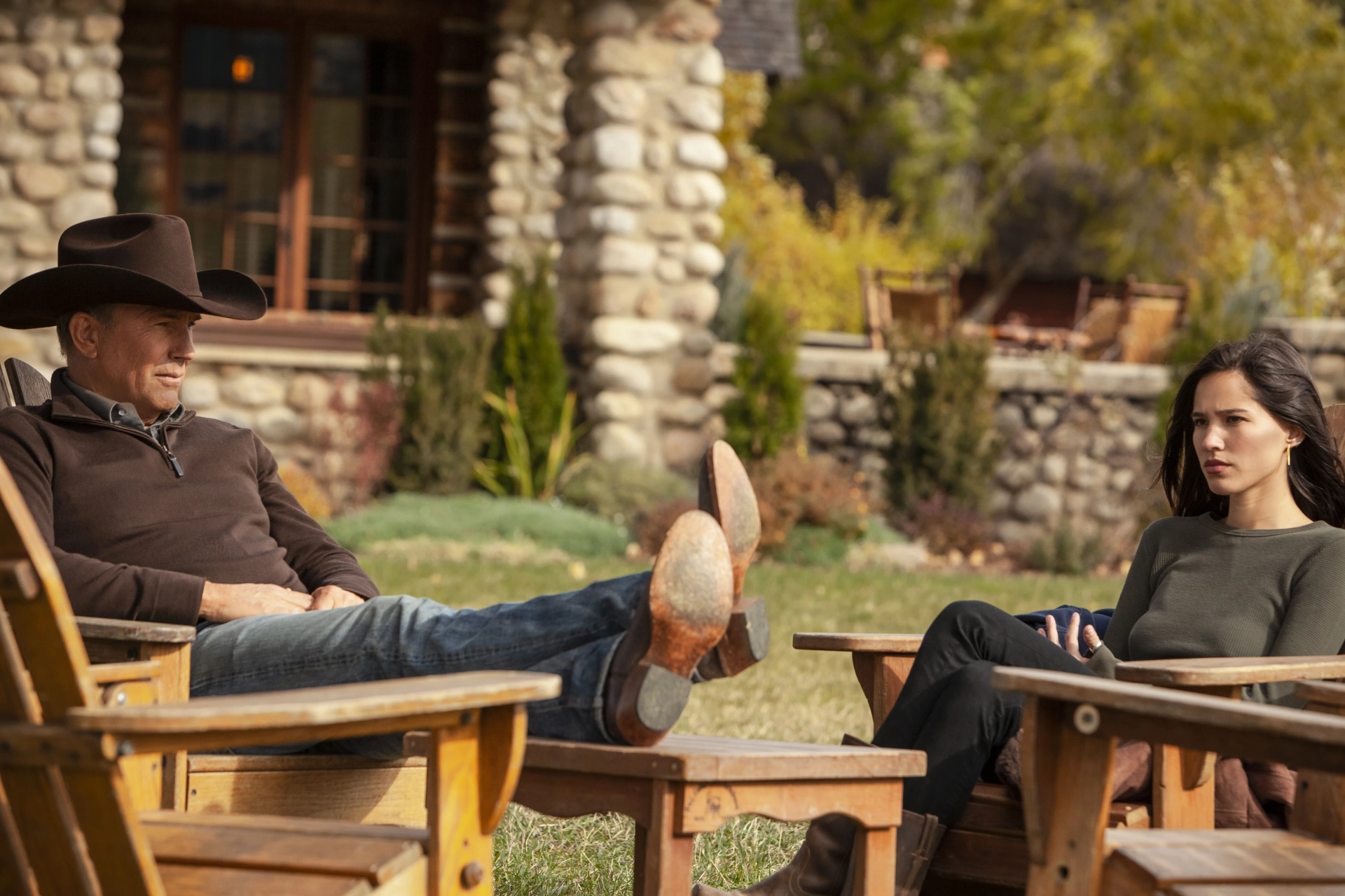 Kevin Costner and Kelsey Asbille in Yellowstone (2018)