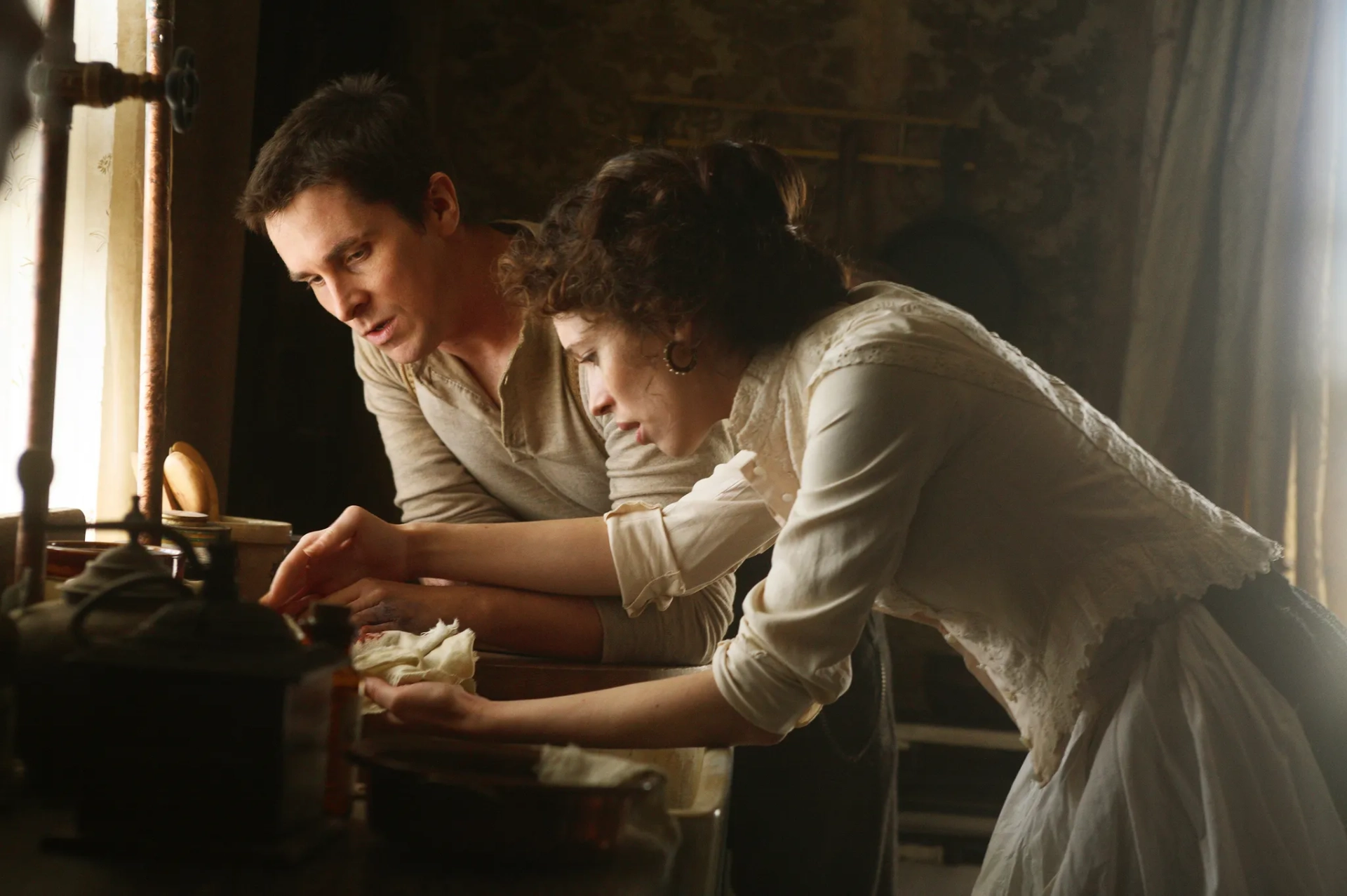 Christian Bale and Rebecca Hall in The Prestige (2006)