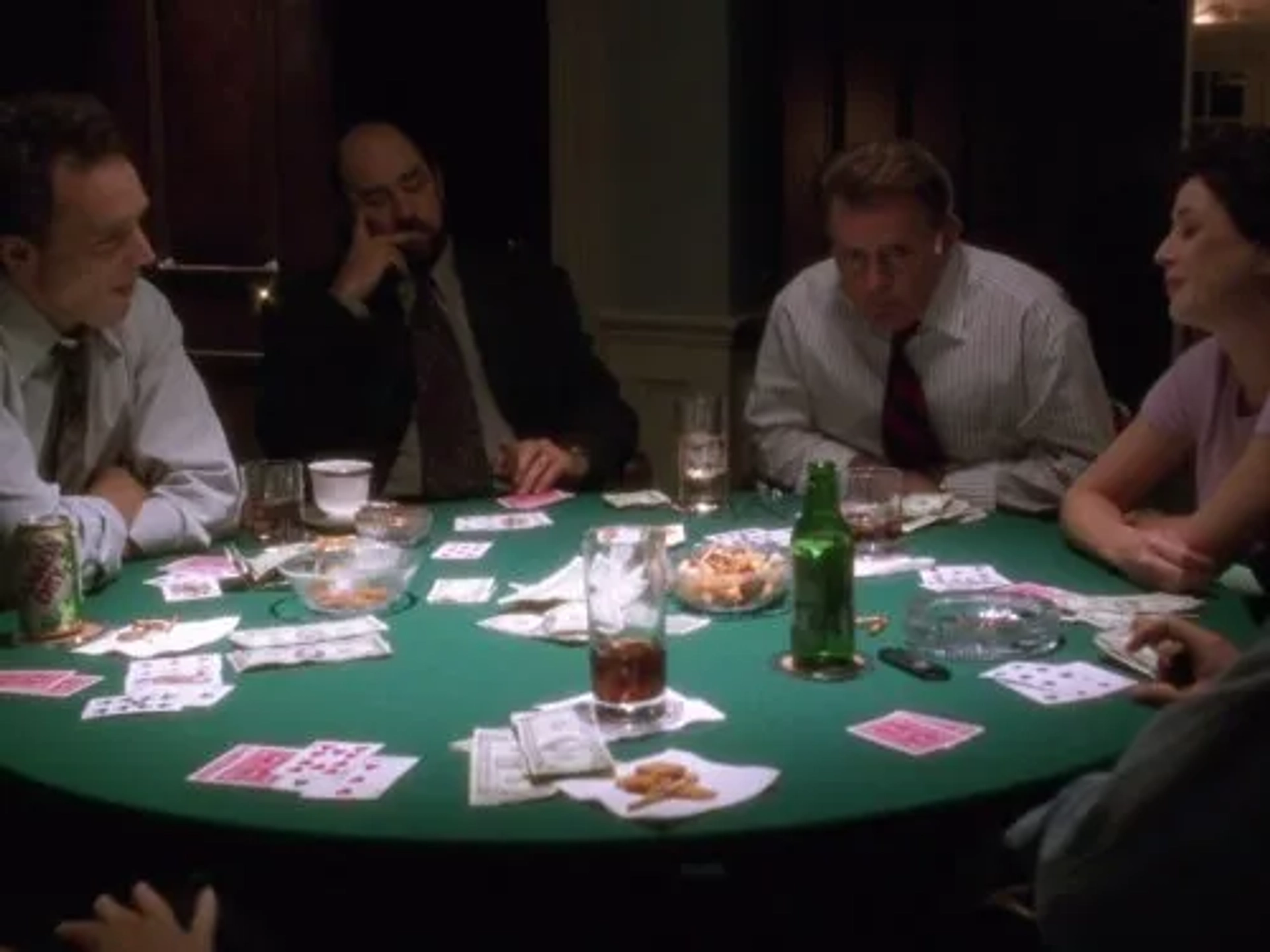 Martin Sheen, Moira Kelly, Richard Schiff, and Bradley Whitford in The West Wing (1999)