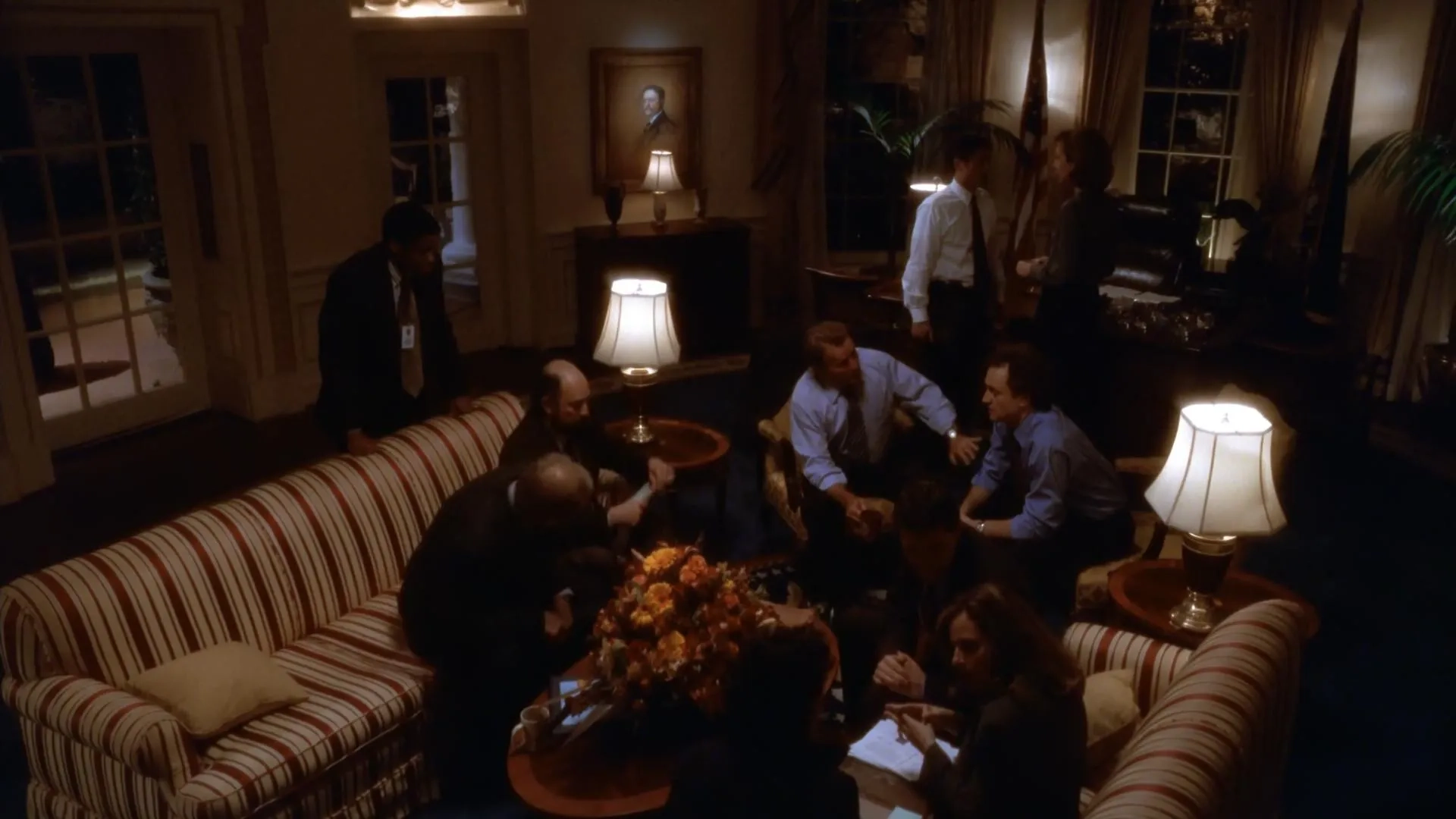 Rob Lowe, Martin Sheen, Allison Janney, Dulé Hill, Marlee Matlin, Richard Schiff, John Spencer, and Bradley Whitford in The West Wing (1999)