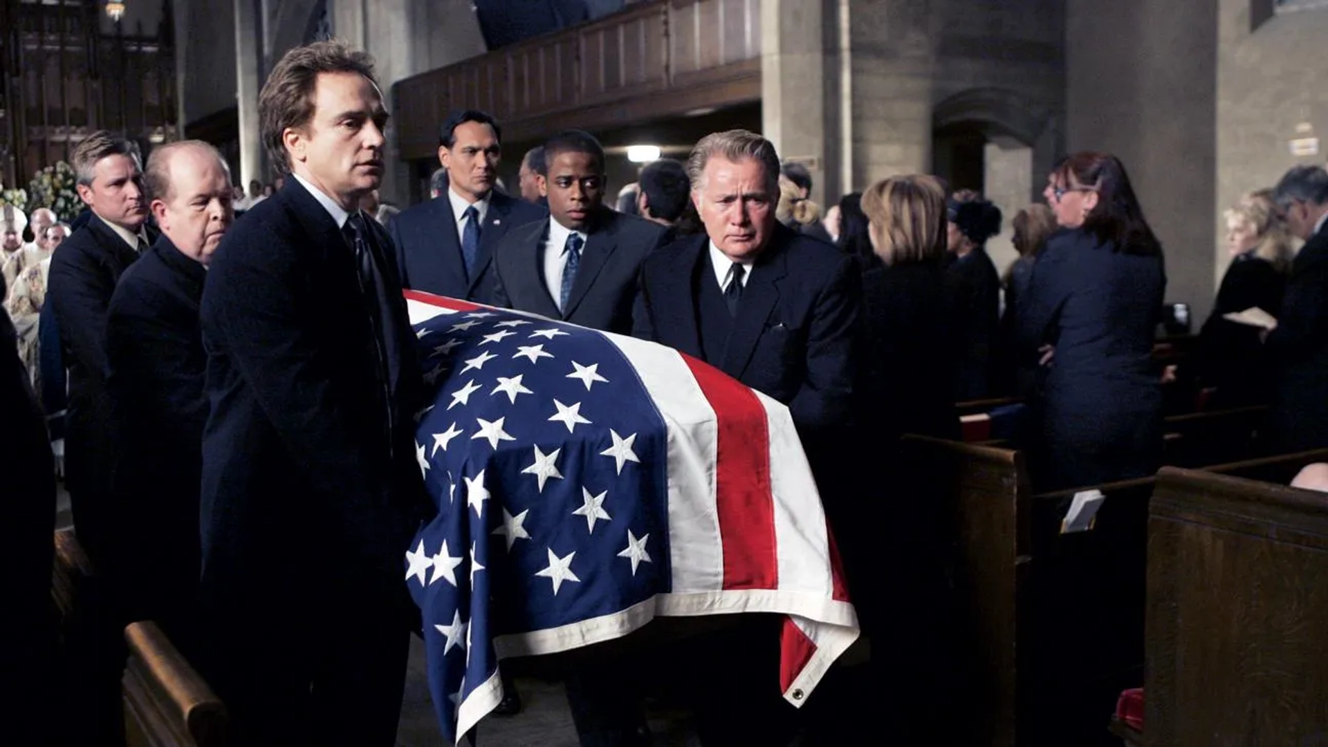 Martin Sheen, Jimmy Smits, John Aylward, Dulé Hill, Bradley Whitford, and Gary Anderson in The West Wing (1999)