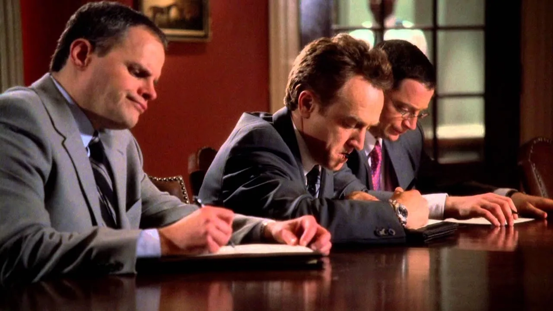 Tim Kelleher, Joshua Malina, and Bradley Whitford in The West Wing (1999)