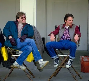 Director Robert Zemeckis and Michael J. Fox on the set