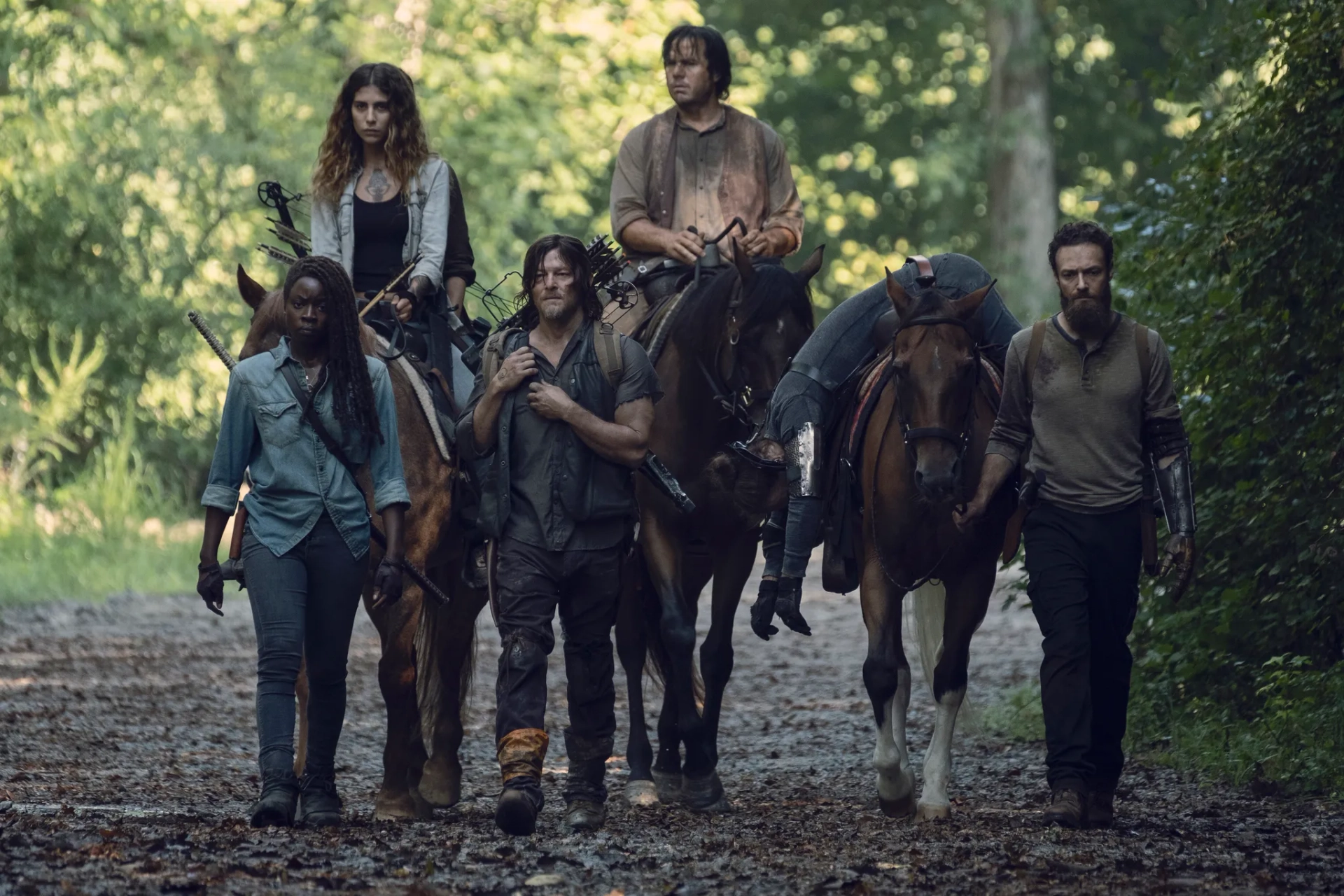 Norman Reedus, Danai Gurira, Ross Marquand, Josh McDermitt, and Nadia Hilker in The Walking Dead (2010)