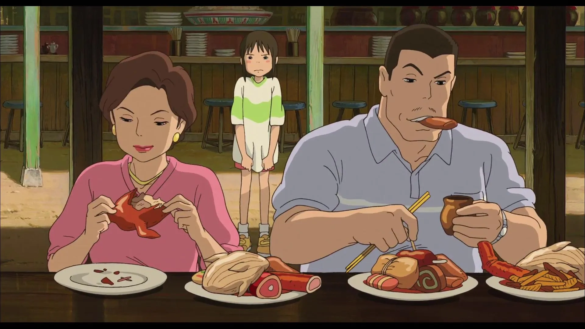 Rumi Hiiragi, Takashi Naitô, and Yasuko Sawaguchi in Spirited Away (2001)