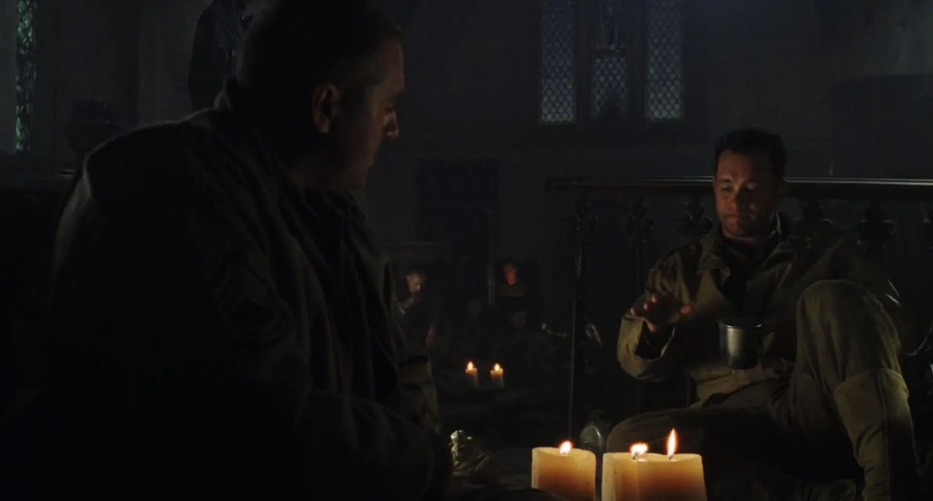 Tom Hanks and Tom Sizemore in Saving Private Ryan (1998)