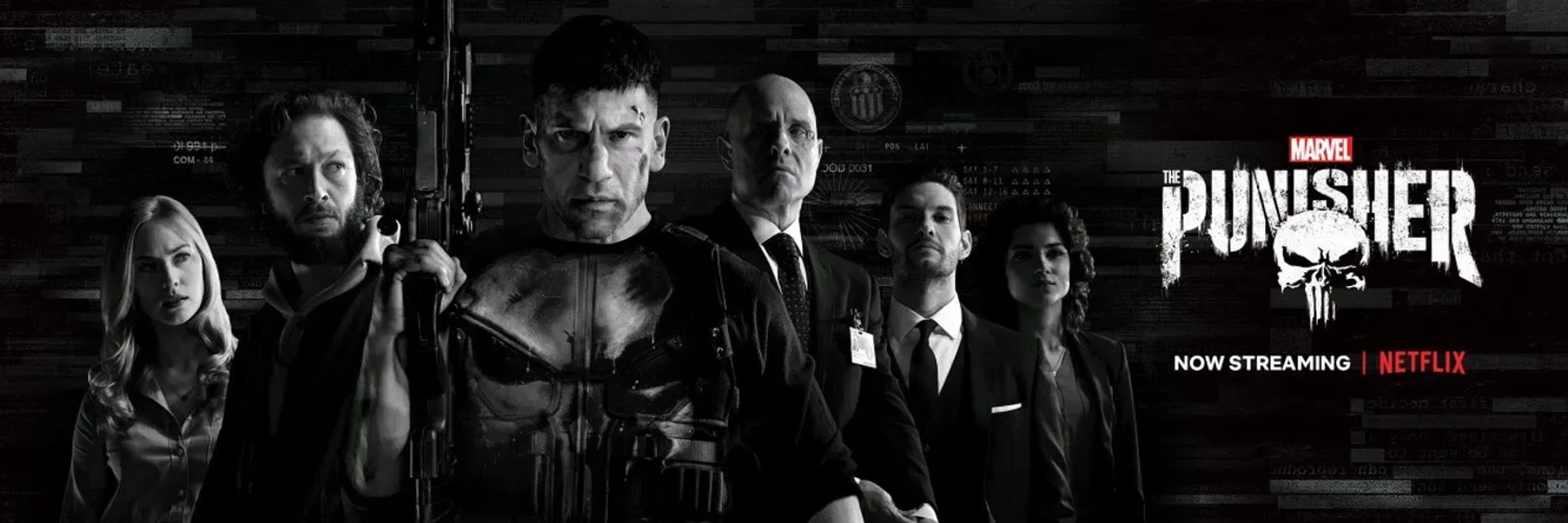 Ebon Moss-Bachrach, Jon Bernthal, Ben Barnes, and Amber Rose Revah in The Punisher (2017)