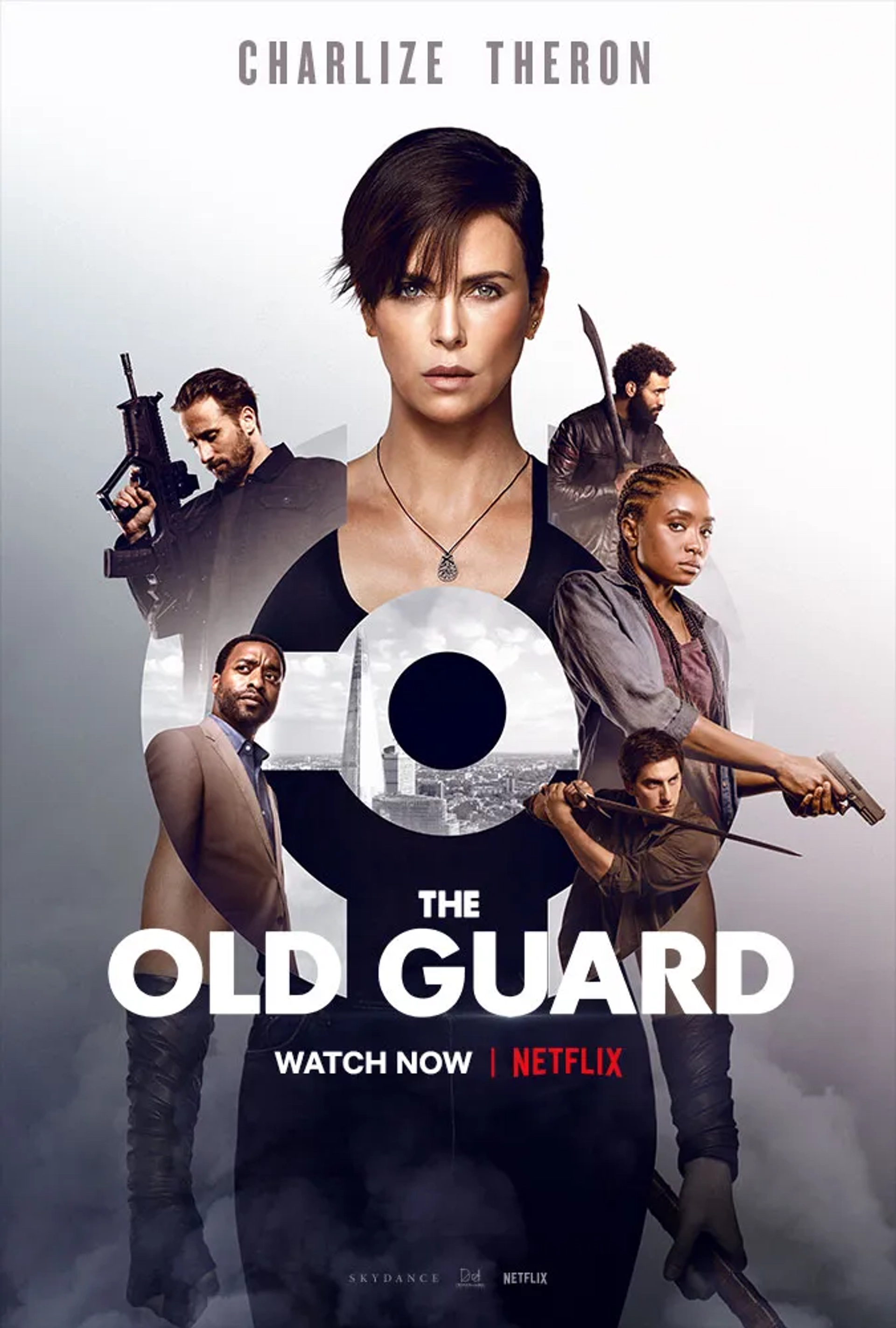 Charlize Theron, Chiwetel Ejiofor, Matthias Schoenaerts, Luca Marinelli, Marwan Kenzari, and KiKi Layne in The Old Guard (2020)