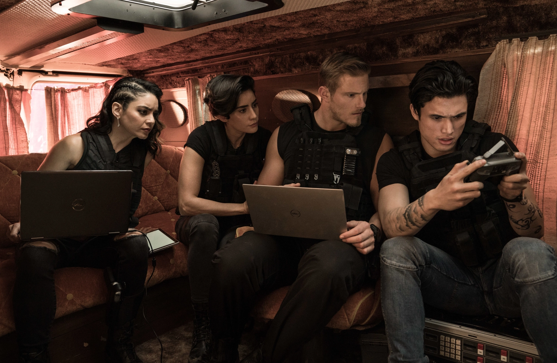 Paola Núñez, Vanessa Hudgens, Alexander Ludwig, and Charles Melton in Bad Boys for Life (2020)