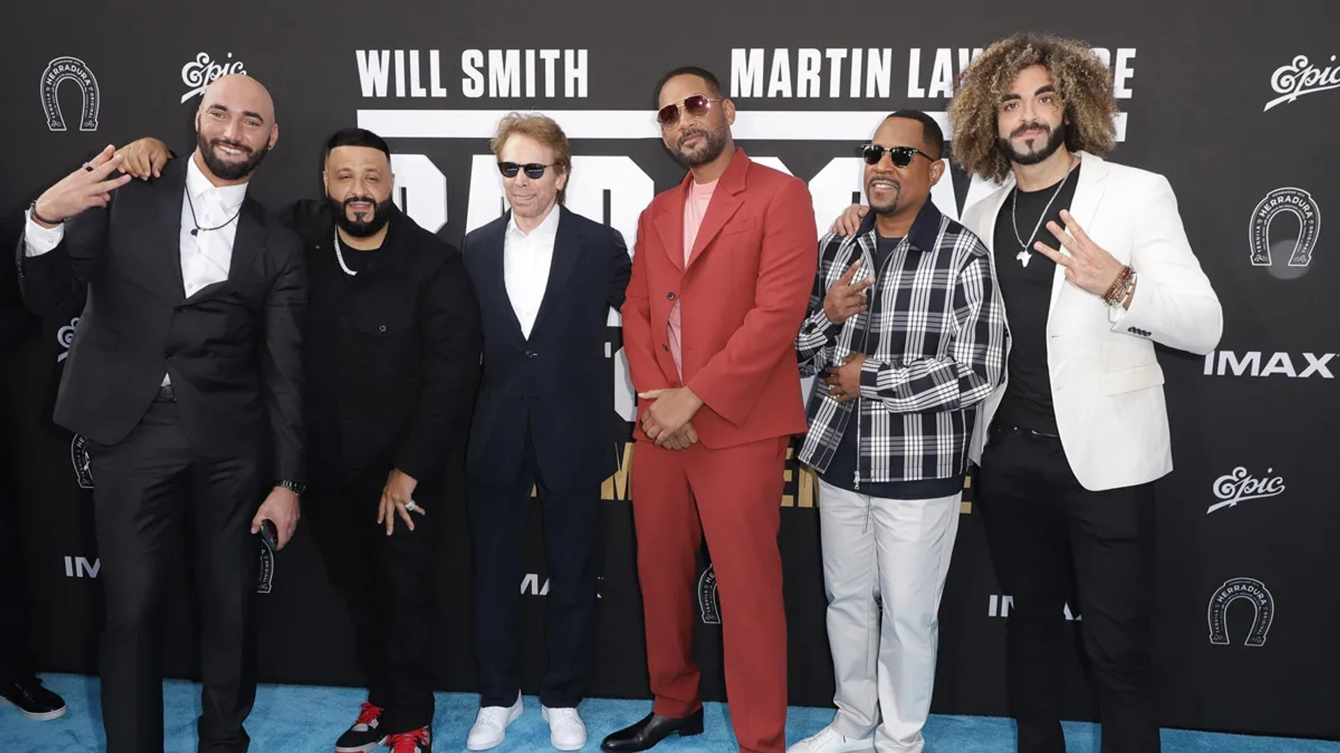 Will Smith, Martin Lawrence, DJ Khaled, Bilall Fallah, and Adil El Arbi at an event for Bad Boys for Life (2020)