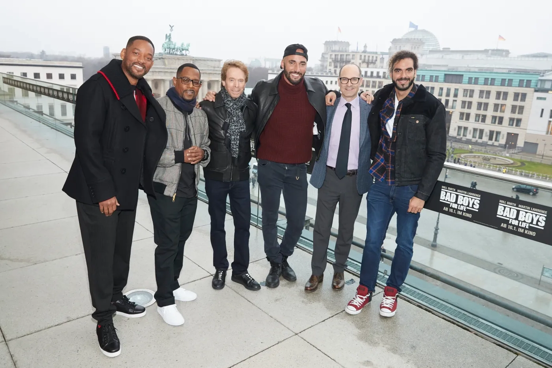 Will Smith, Jerry Bruckheimer, Martin Lawrence, Doug Belgrad, Bilall Fallah, and Adil El Arbi at an event for Bad Boys for Life (2020)