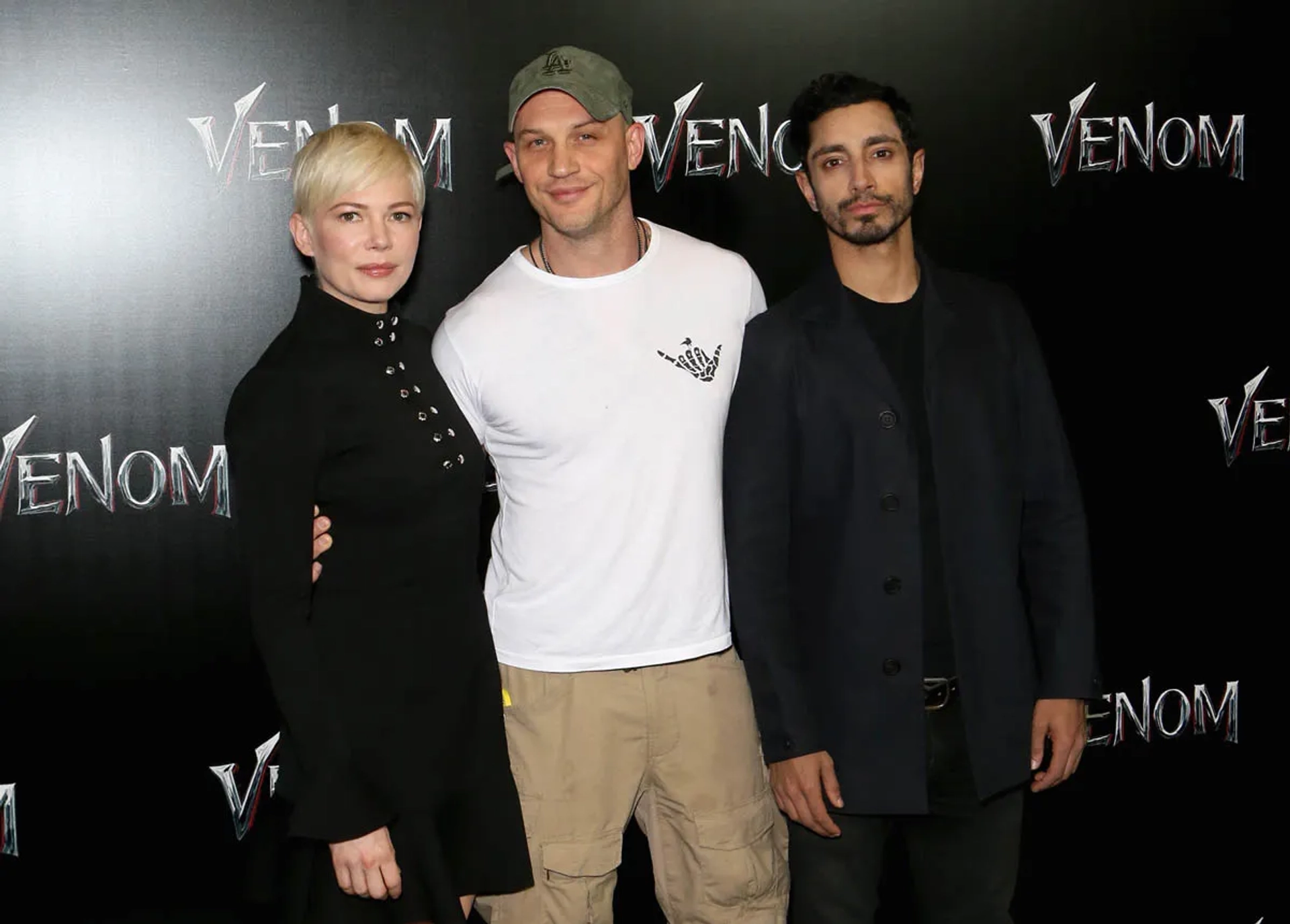 Tom Hardy, Michelle Williams, and Riz Ahmed at an event for Venom (2018)