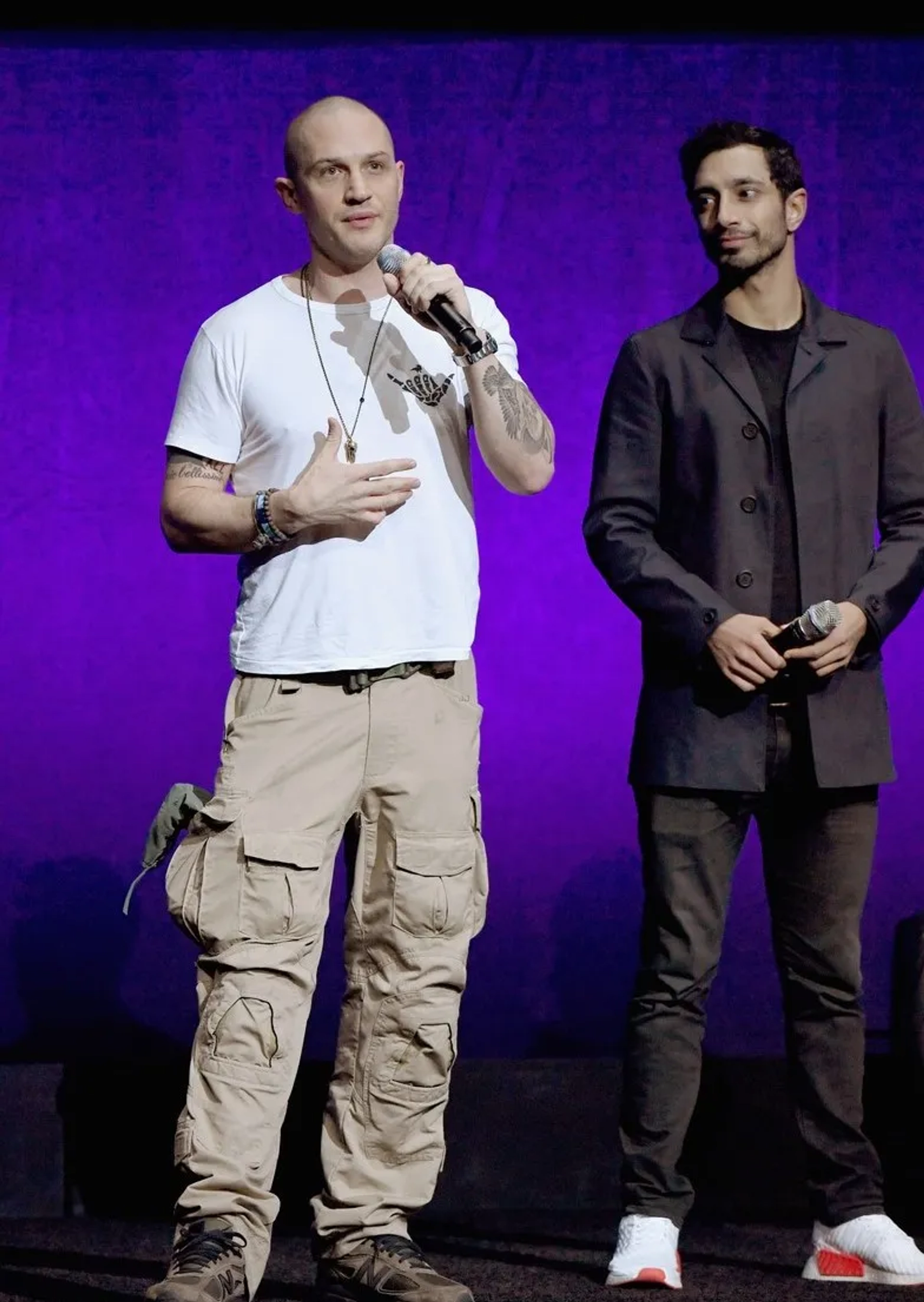 Tom Hardy and Riz Ahmed at an event for Venom (2018)