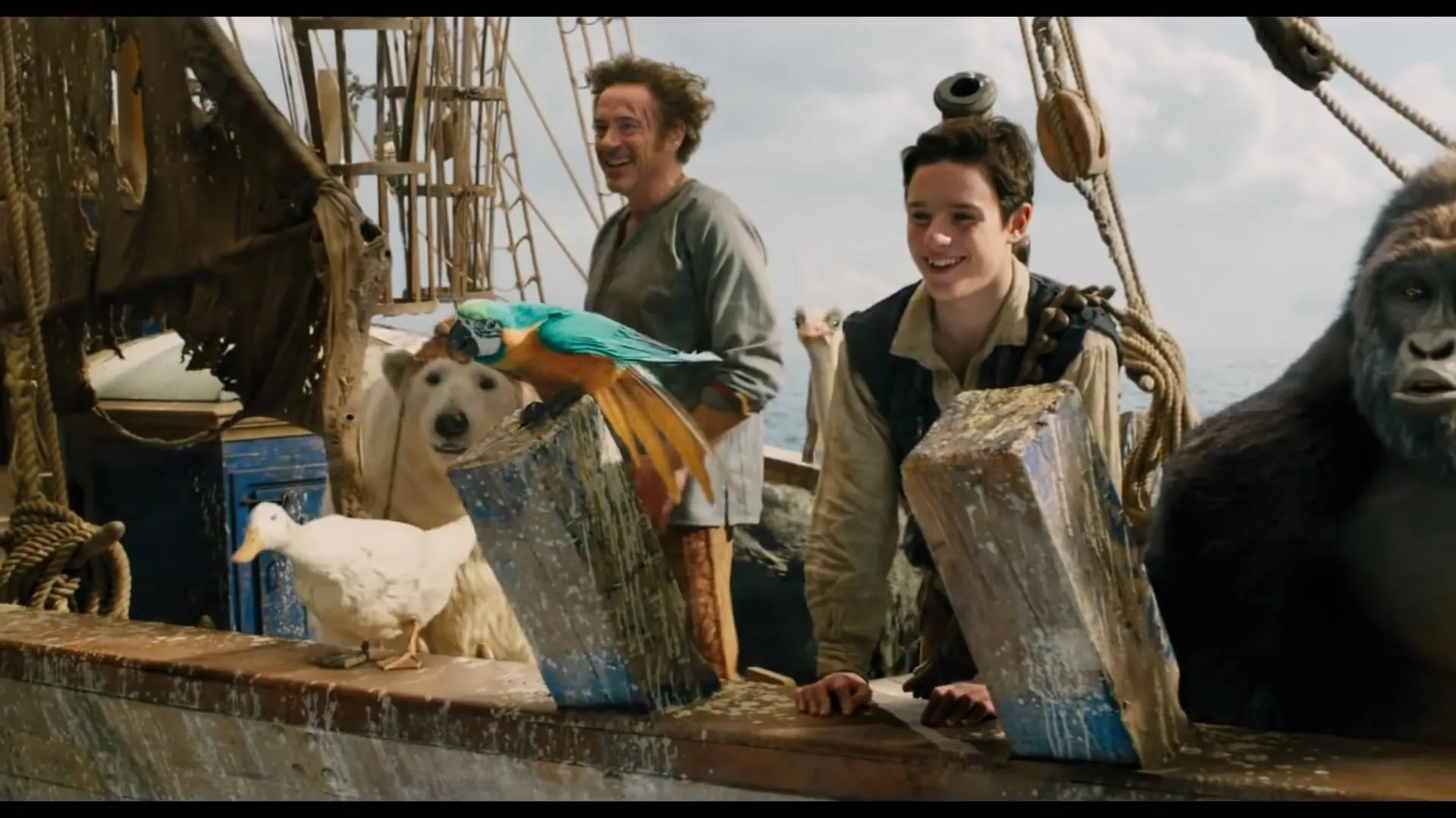 Robert Downey Jr., Emma Thompson, Octavia Spencer, John Cena, Rami Malek, Kumail Nanjiani, and Harry Collett in Dolittle (2020)