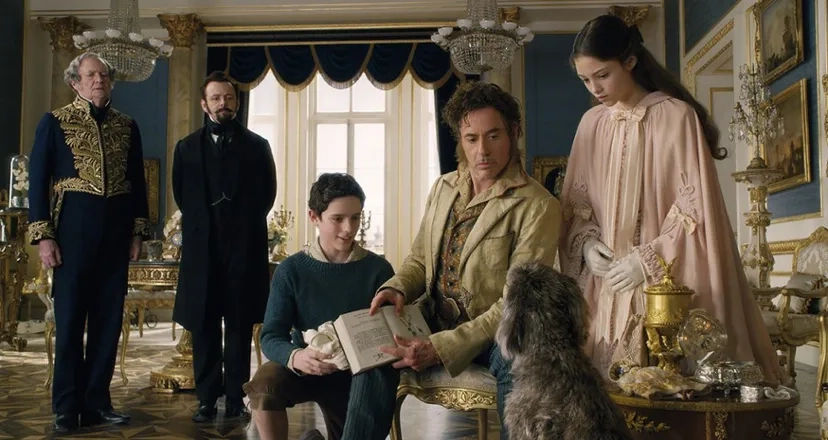 Robert Downey Jr., Jim Broadbent, Michael Sheen, Harry Collett, and Carmel Laniado in Dolittle (2020)