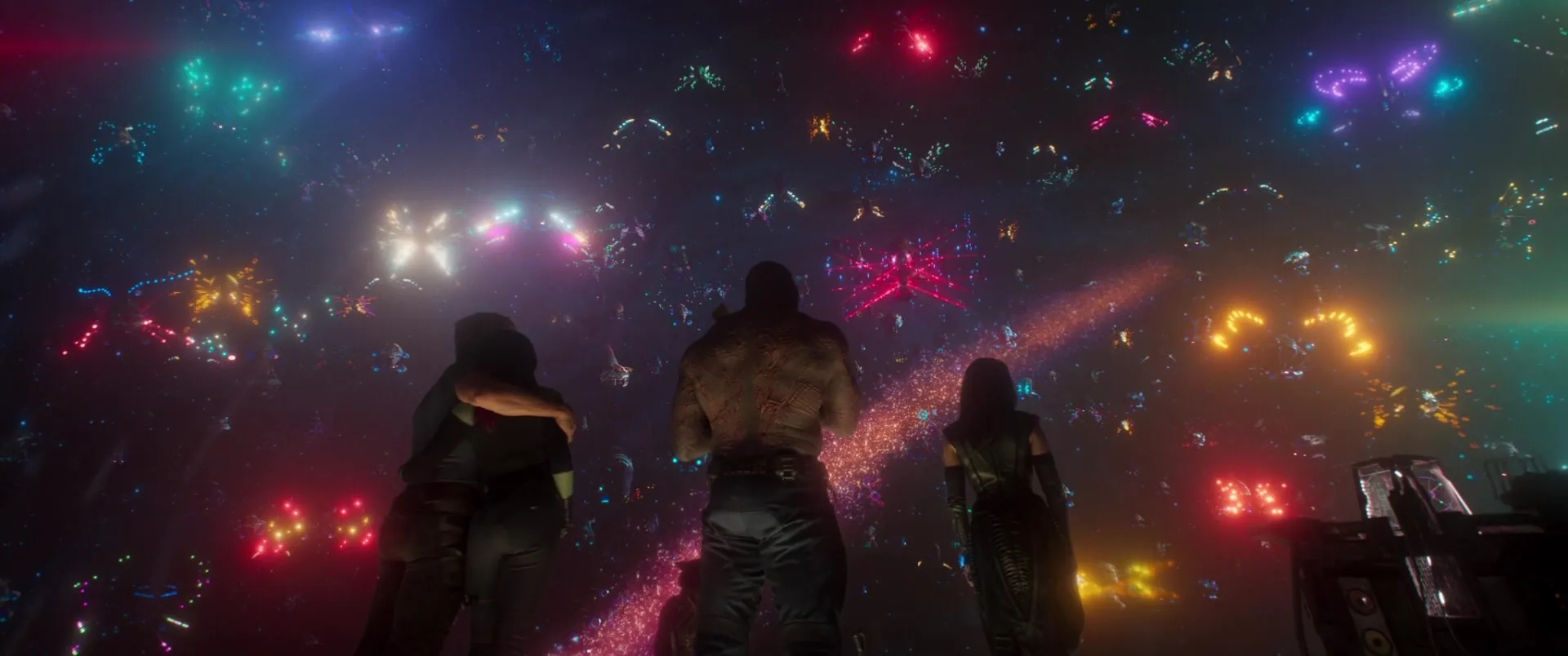 Vin Diesel, Chris Pratt, Zoe Saldana, Dave Bautista, and Pom Klementieff in Guardians of the Galaxy Vol. 2 (2017)