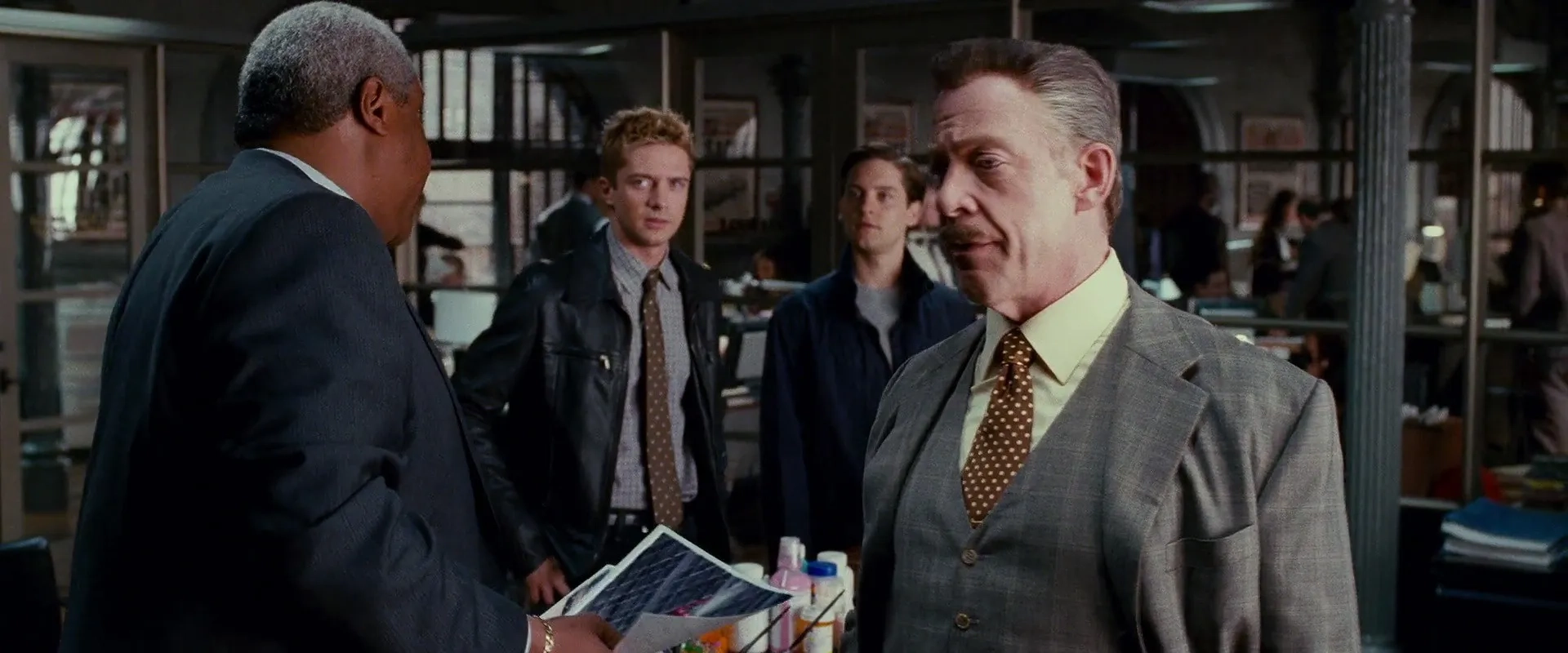 Tobey Maguire, Topher Grace, Bill Nunn, and J.K. Simmons in Spider-Man 3 (2007)