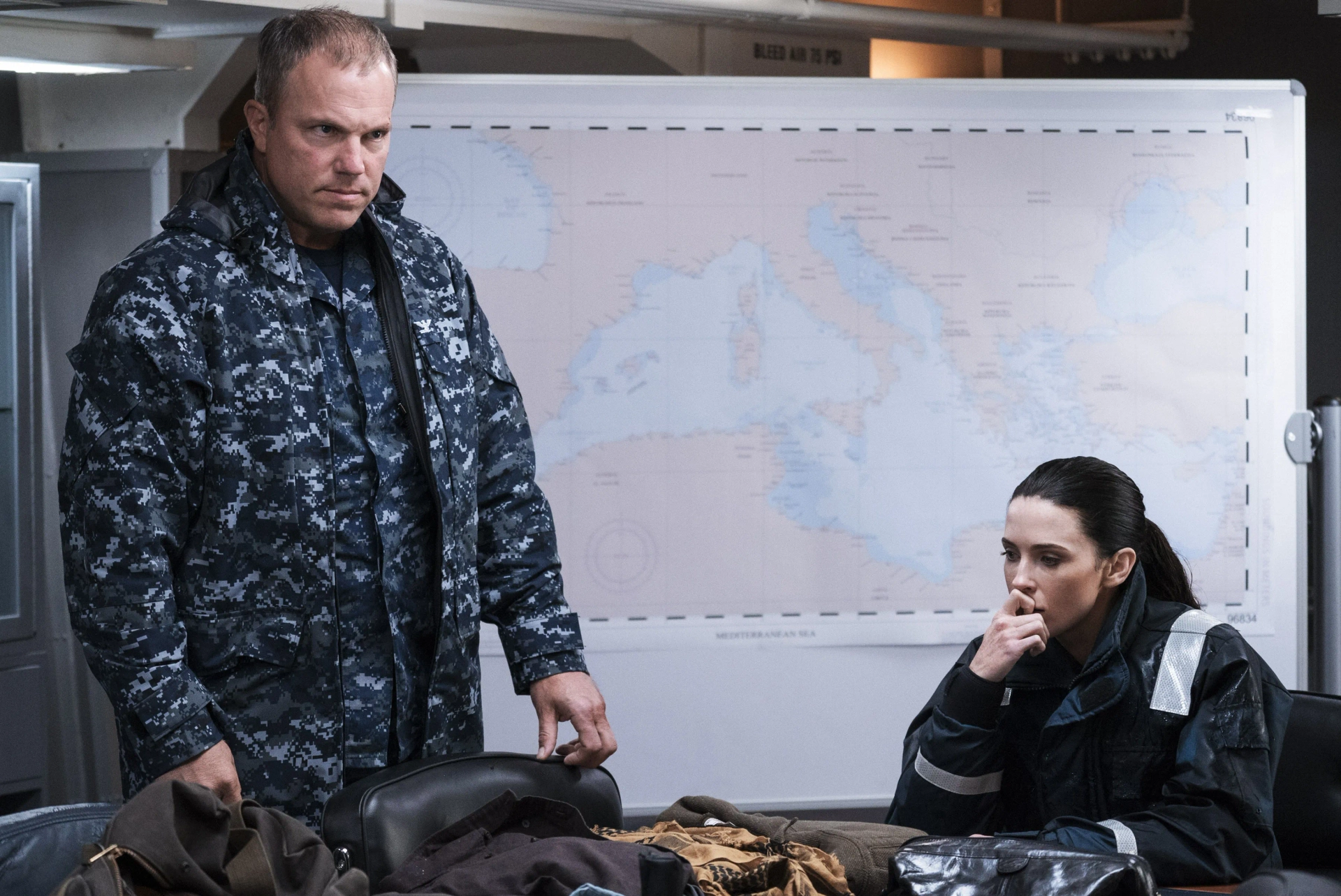 Adam Baldwin and Bridget Regan in The Last Ship (2014)