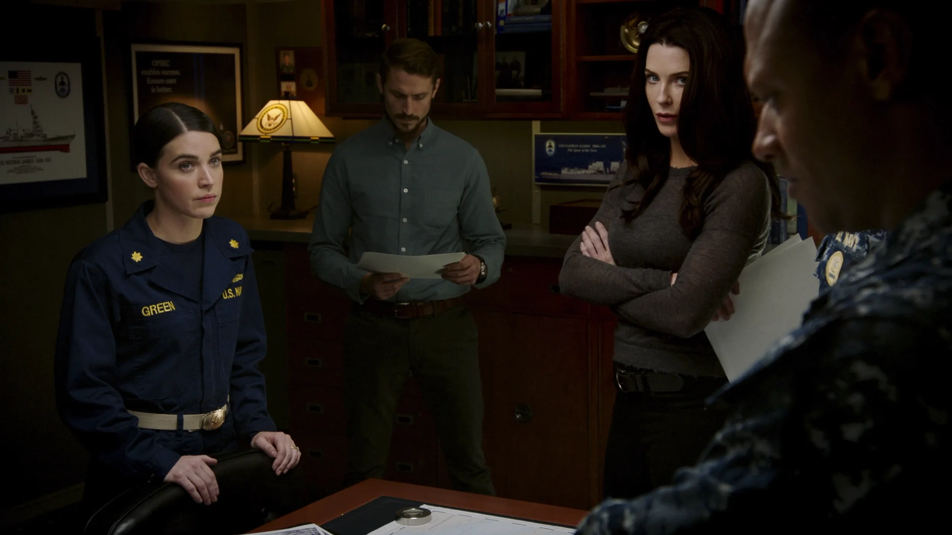 Jonathan Howard, Bridget Regan, and Marissa Neitling in The Last Ship (2014)