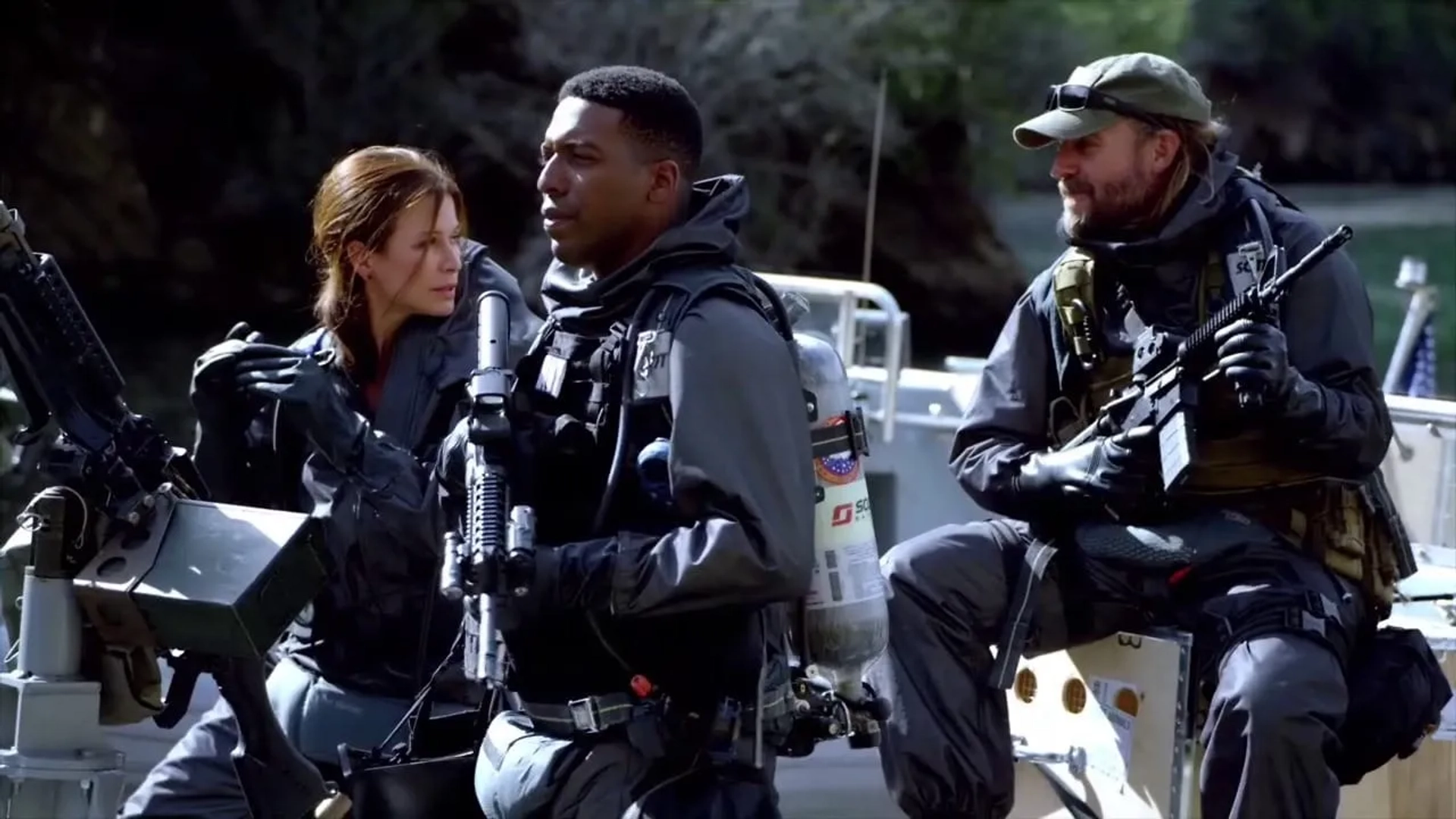 Rhona Mitra, John Pyper-Ferguson, and Jocko Sims in The Last Ship (2014)