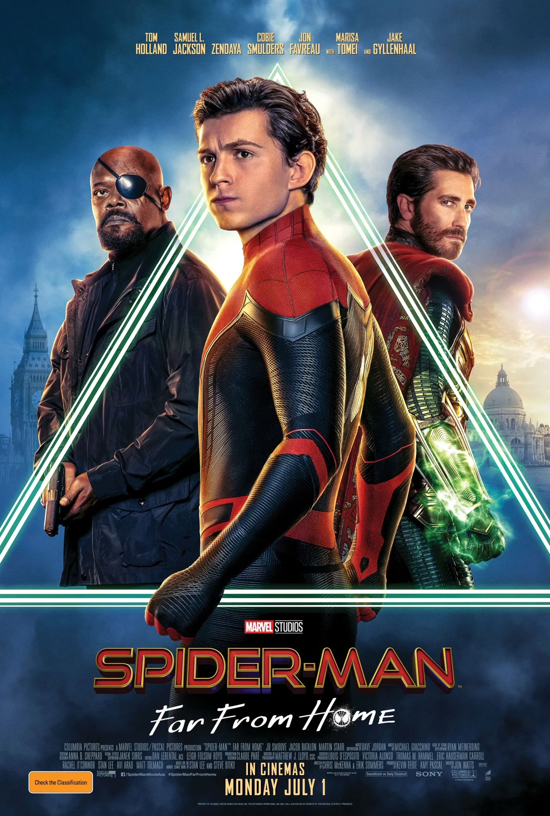 Samuel L. Jackson, Jake Gyllenhaal, and Tom Holland in Spider-Man: Far from Home (2019)