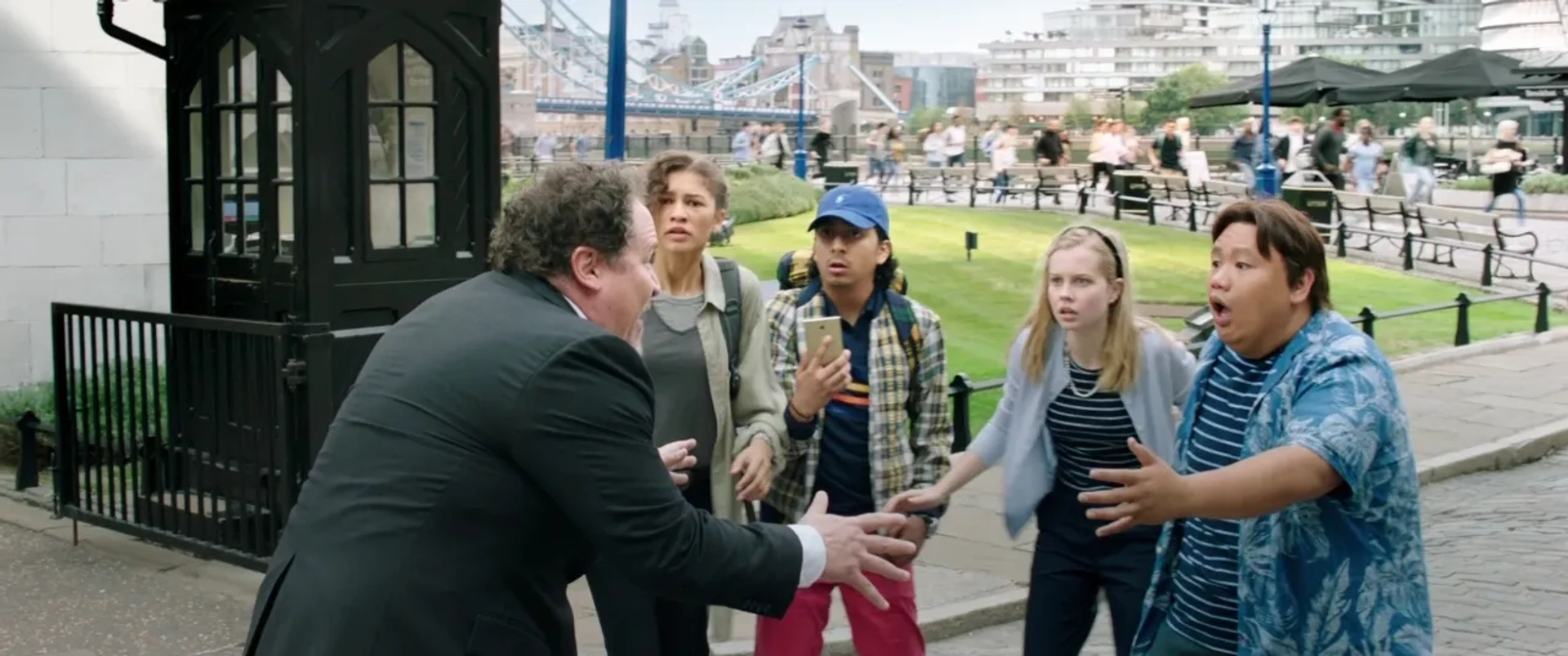 Jon Favreau, Tony Revolori, Angourie Rice, Zendaya, and Jacob Batalon in Spider-Man: Far from Home (2019)