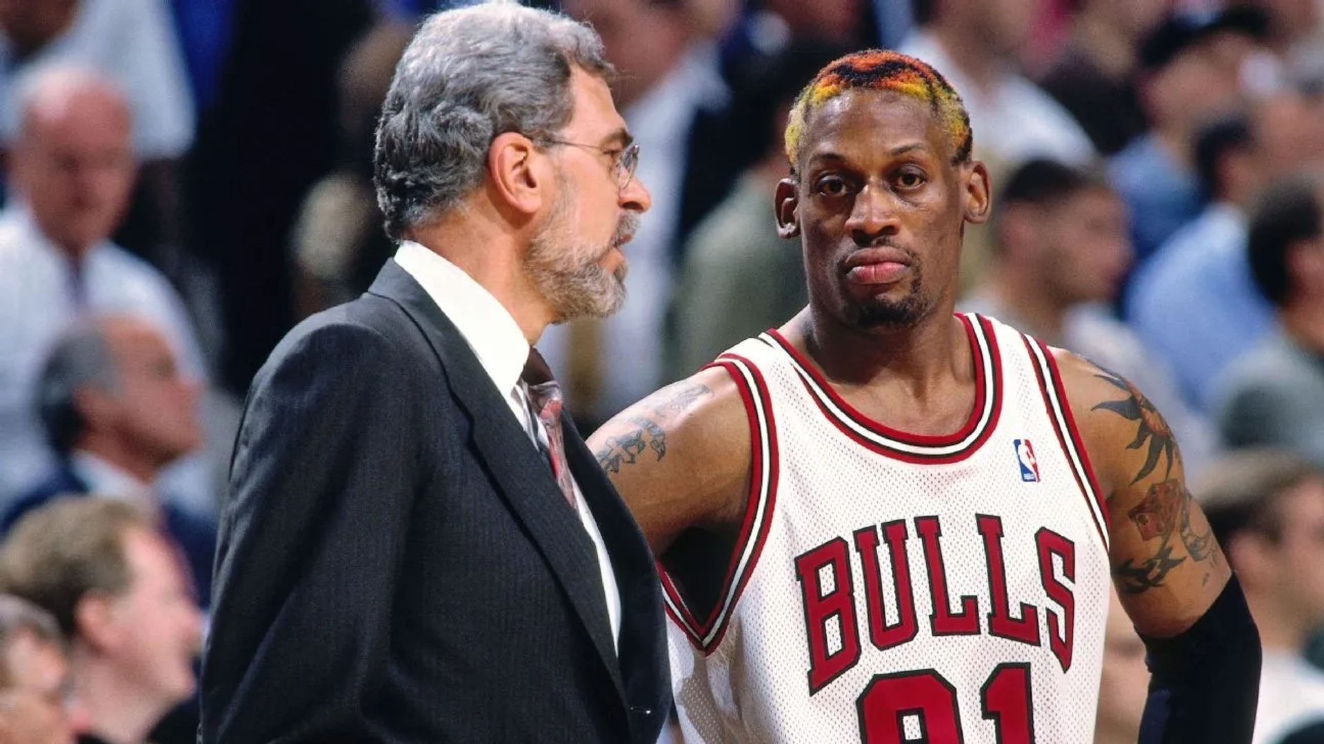 Dennis Rodman and Phil Jackson in The Last Dance (2020)