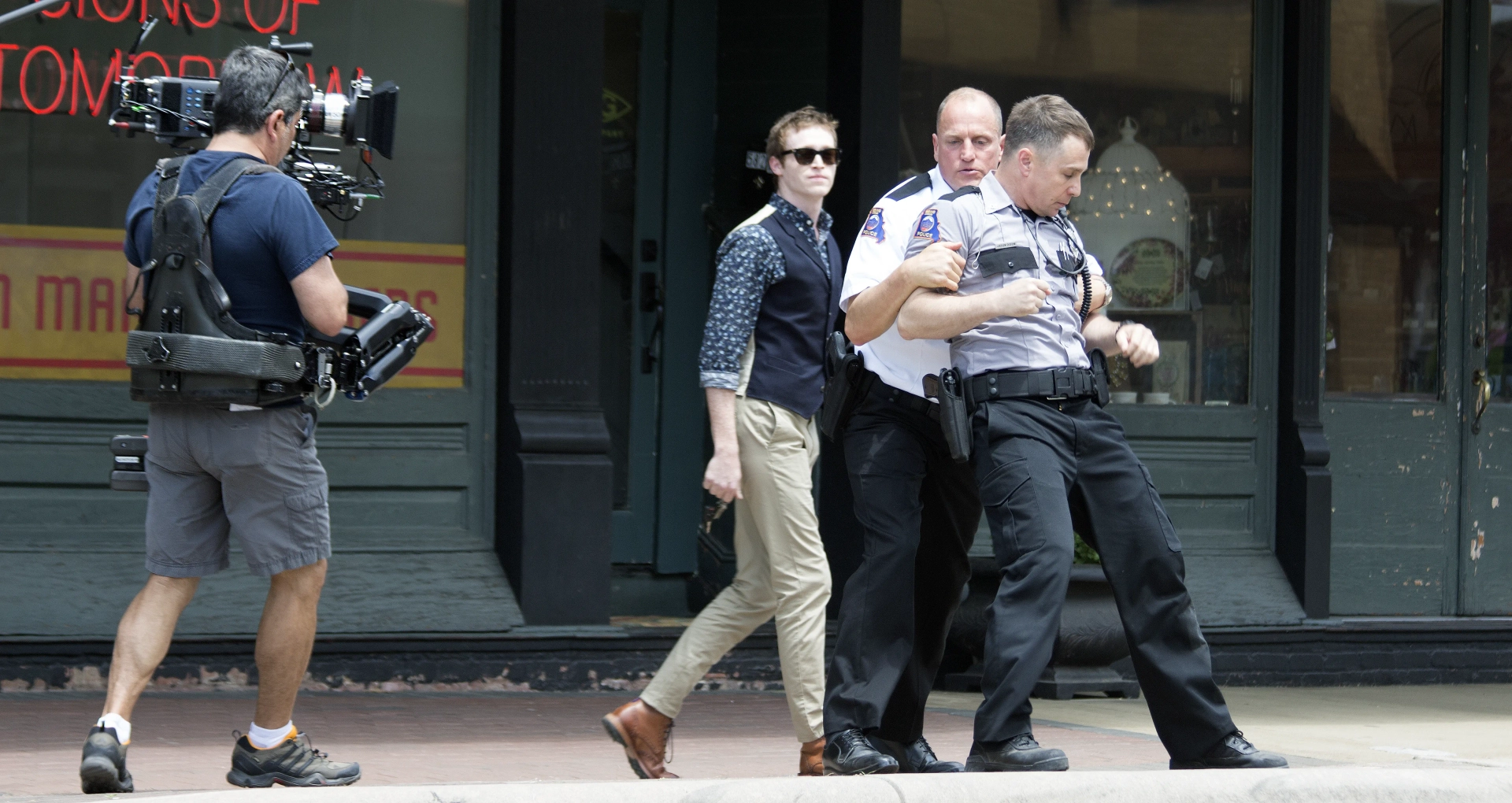 Woody Harrelson, Sam Rockwell, and Caleb Landry Jones in Three Billboards Outside Ebbing, Missouri (2017)