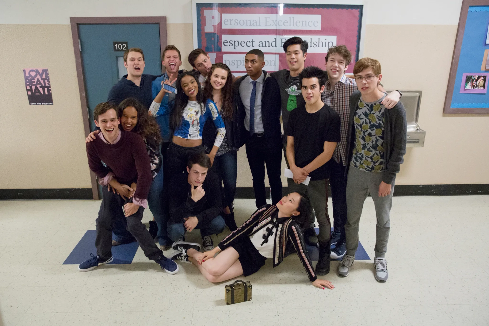 Miles Heizer, Dylan Minnette, Bryce Cass, Alisha Boe, Brandon Butler, Justin Prentice, Timothy Granaderos, Ajiona Alexus, Devin Druid, Ross Butler, Steven Silver, Katherine Langford, Brandon Flynn, and Michele Selene Ang in 13 Reasons Why (2017)