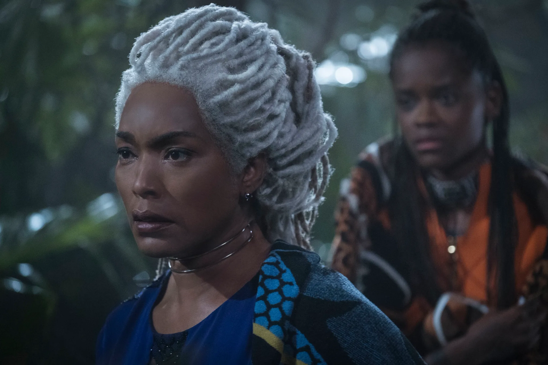 Angela Bassett and Letitia Wright in Black Panther (2018)