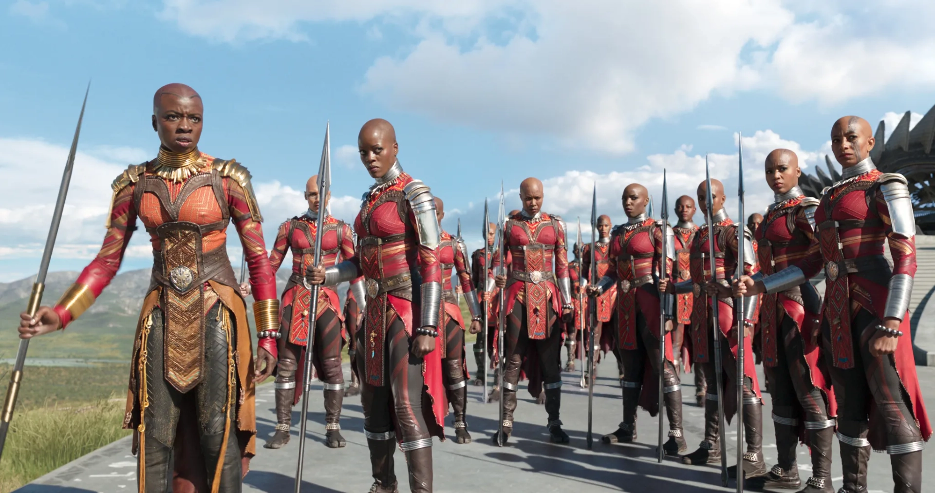 Florence Kasumba, Danai Gurira, Sydelle Noel, Jénel Stevens, Janeshia Adams-Ginyard, Marie Mouroum, Marija Juliette Abney, Maria Hippolyte, and Zola Williams in Black Panther (2018)