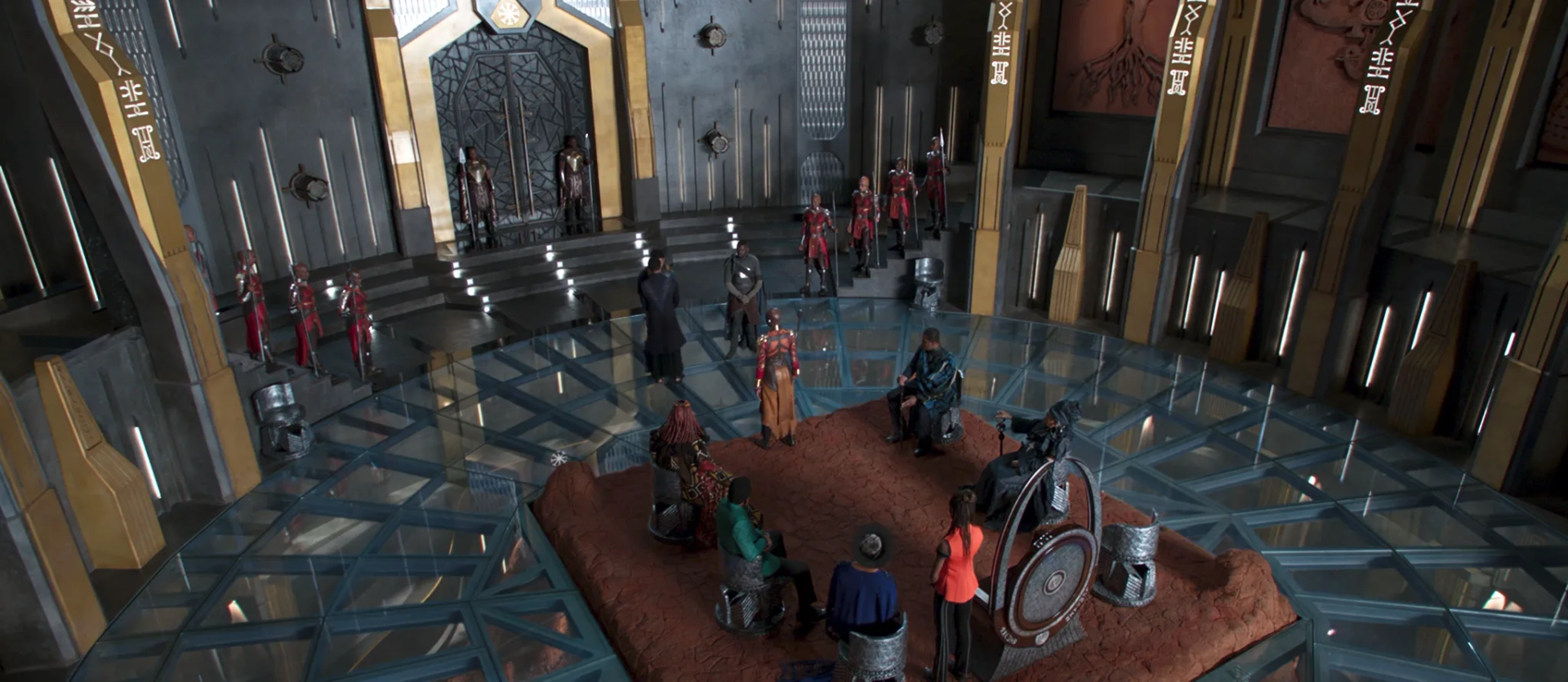 Connie Chiume, Michael B. Jordan, Chadwick Boseman, Sydelle Noel, Daniel Kaluuya, Jénel Stevens, Janeshia Adams-Ginyard, Letitia Wright, Marie Mouroum, Marija Juliette Abney, Maria Hippolyte, and Zola Williams in Black Panther (2018)