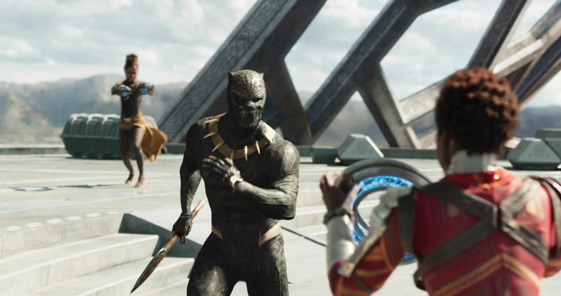 Michael B. Jordan, Lupita Nyong'o, and Letitia Wright in Black Panther (2018)