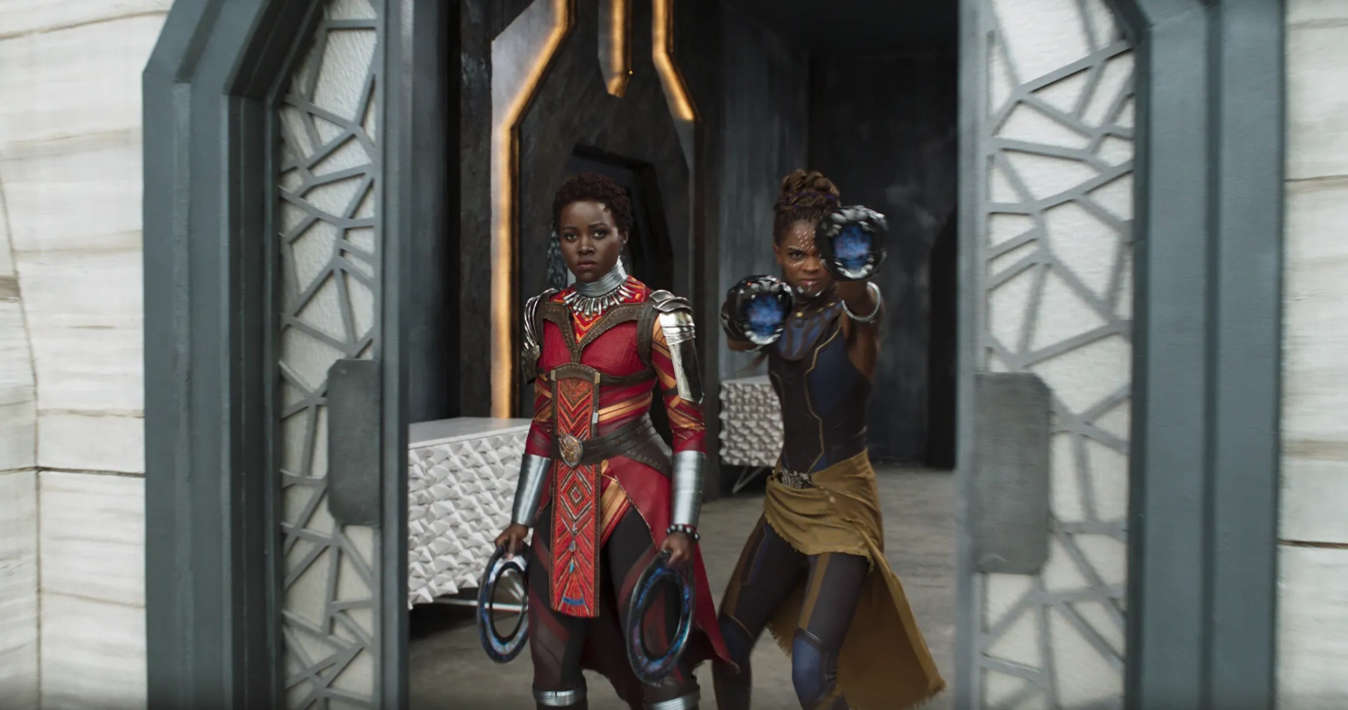 Lupita Nyong'o and Letitia Wright in Black Panther (2018)