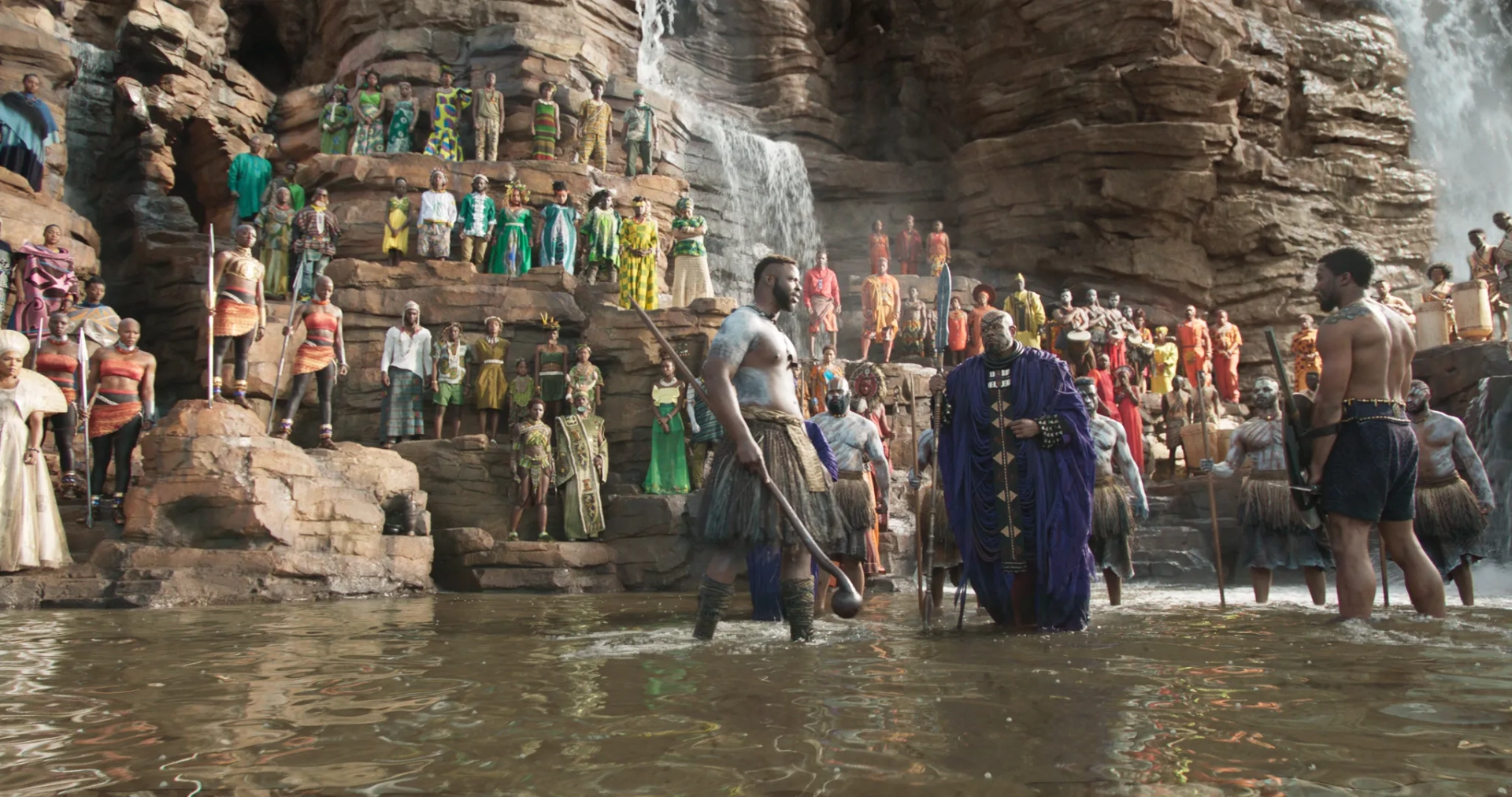 Angela Bassett, Forest Whitaker, Isaach De Bankolé, Florence Kasumba, Chadwick Boseman, Danai Gurira, Lupita Nyong'o, and Winston Duke in Black Panther (2018)