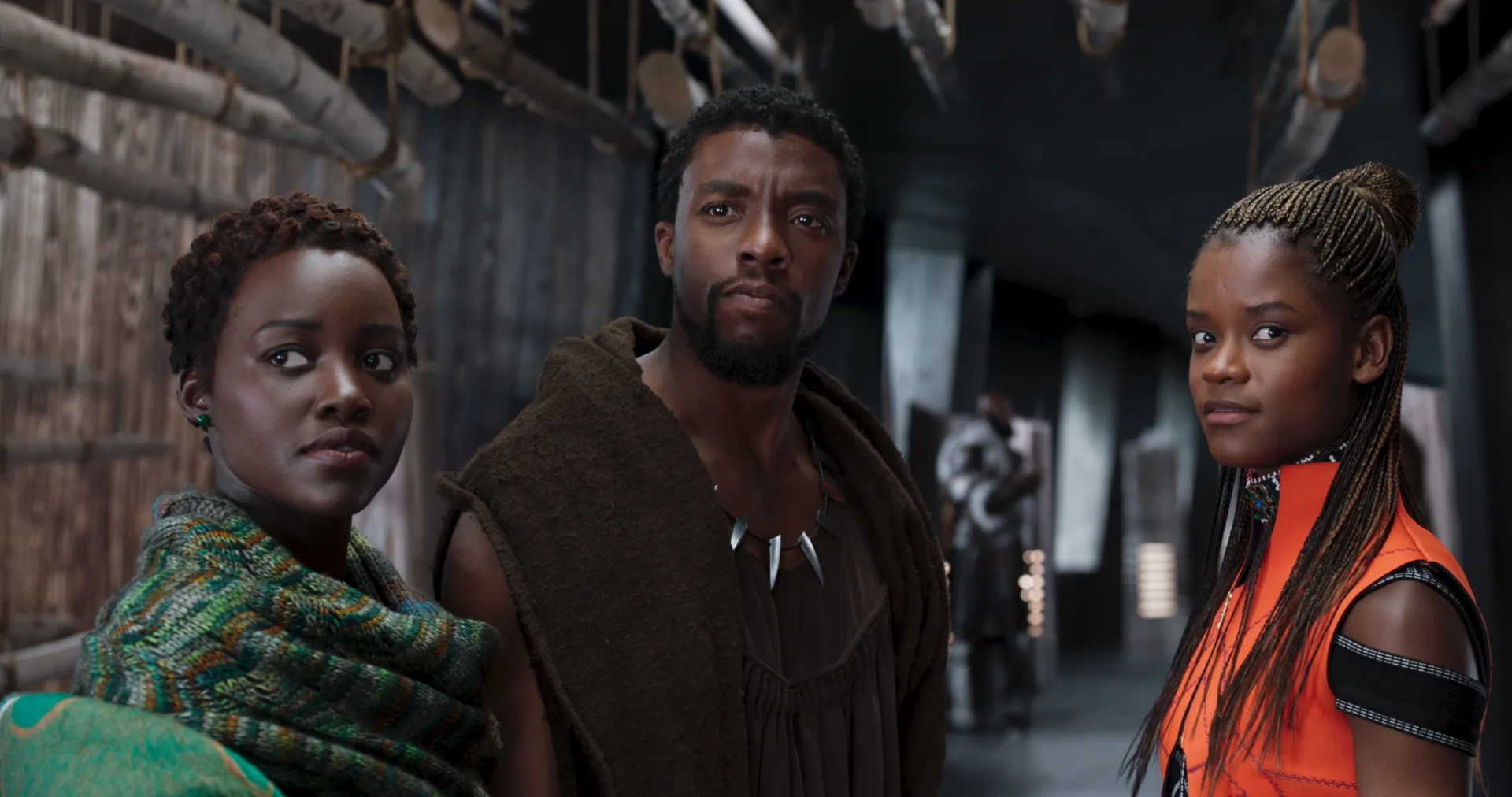 Chadwick Boseman, Lupita Nyong'o, and Letitia Wright in Black Panther (2018)