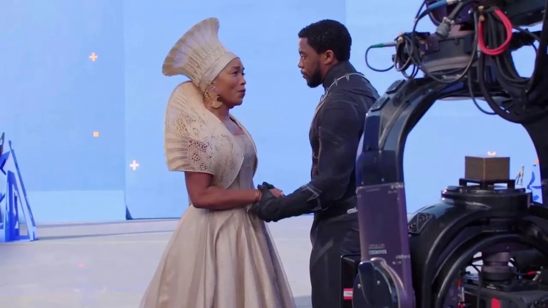 Angela Bassett and Chadwick Boseman in Black Panther (2018)