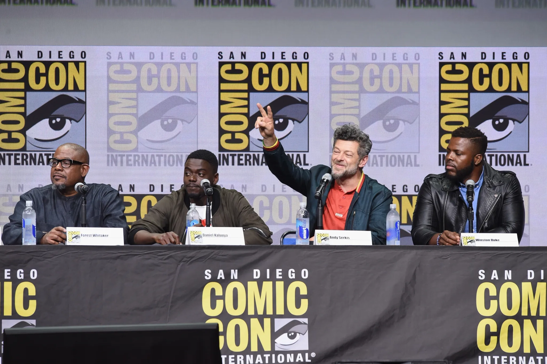 Forest Whitaker, Andy Serkis, Daniel Kaluuya, and Winston Duke at an event for Black Panther (2018)