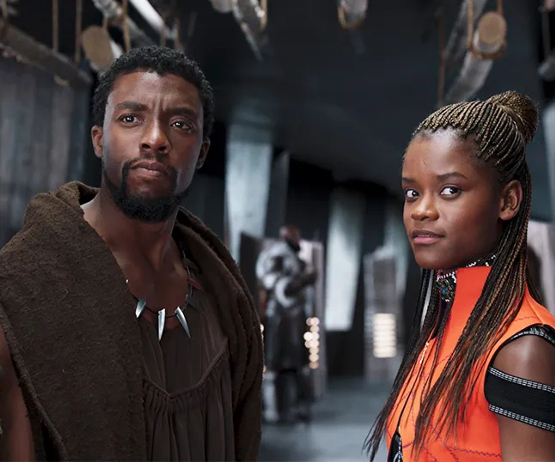 Chadwick Boseman and Letitia Wright in Black Panther (2018)