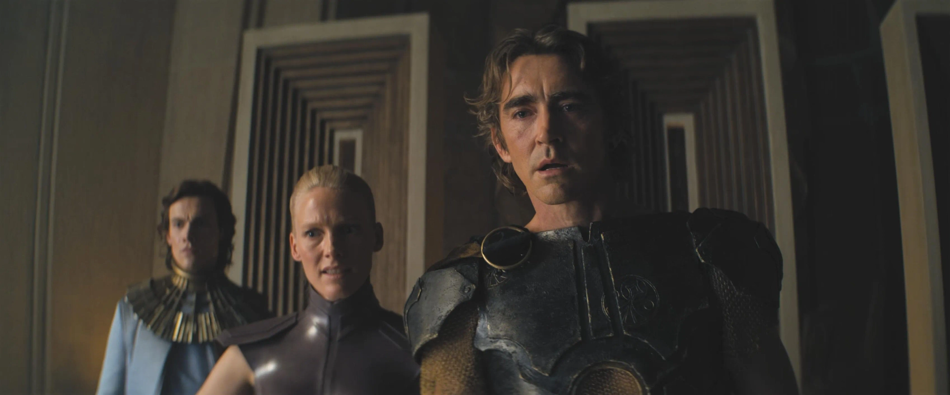 Lee Pace, Laura Birn, and Cassian Bilton in Foundation (2021)