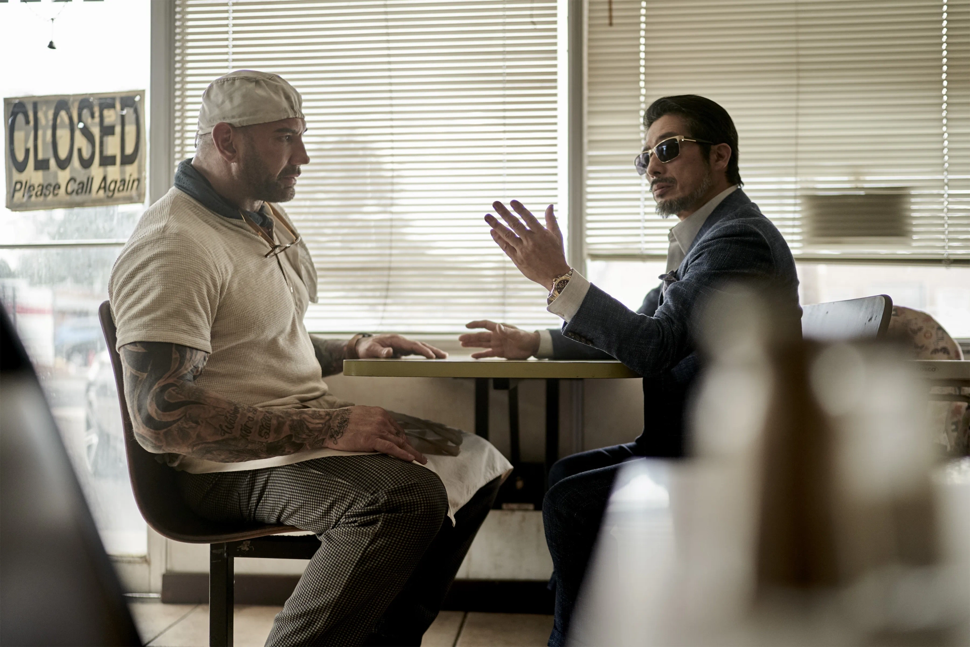 Hiroyuki Sanada and Dave Bautista in Army of the Dead (2021)