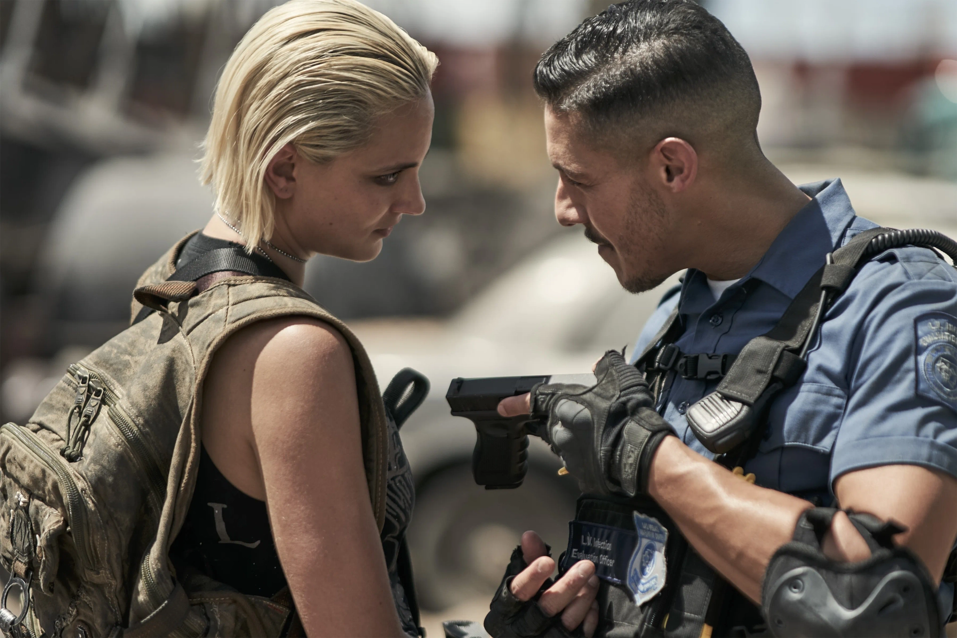 Theo Rossi and Nora Arnezeder in Army of the Dead (2021)