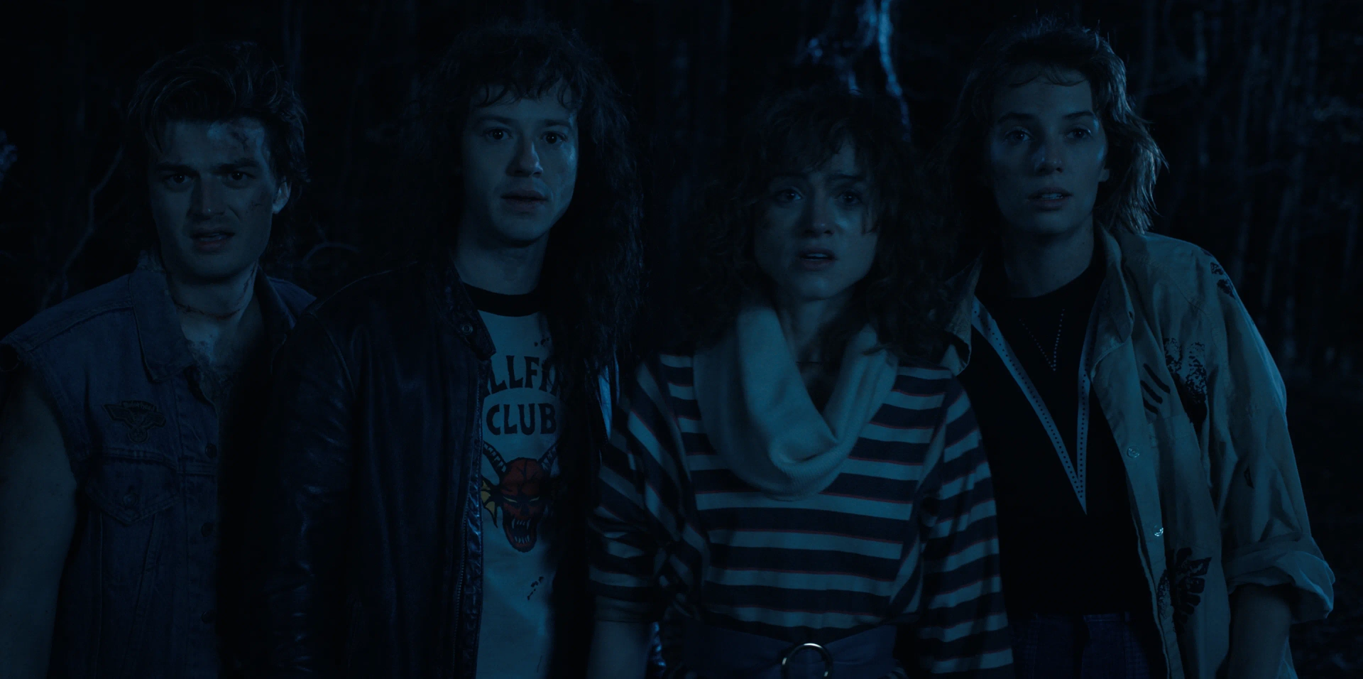 Maya Hawke, Natalia Dyer, Joseph Quinn, and Joe Keery in Stranger Things: Chapter Seven: The Massacre at Hawkins Lab (2022)