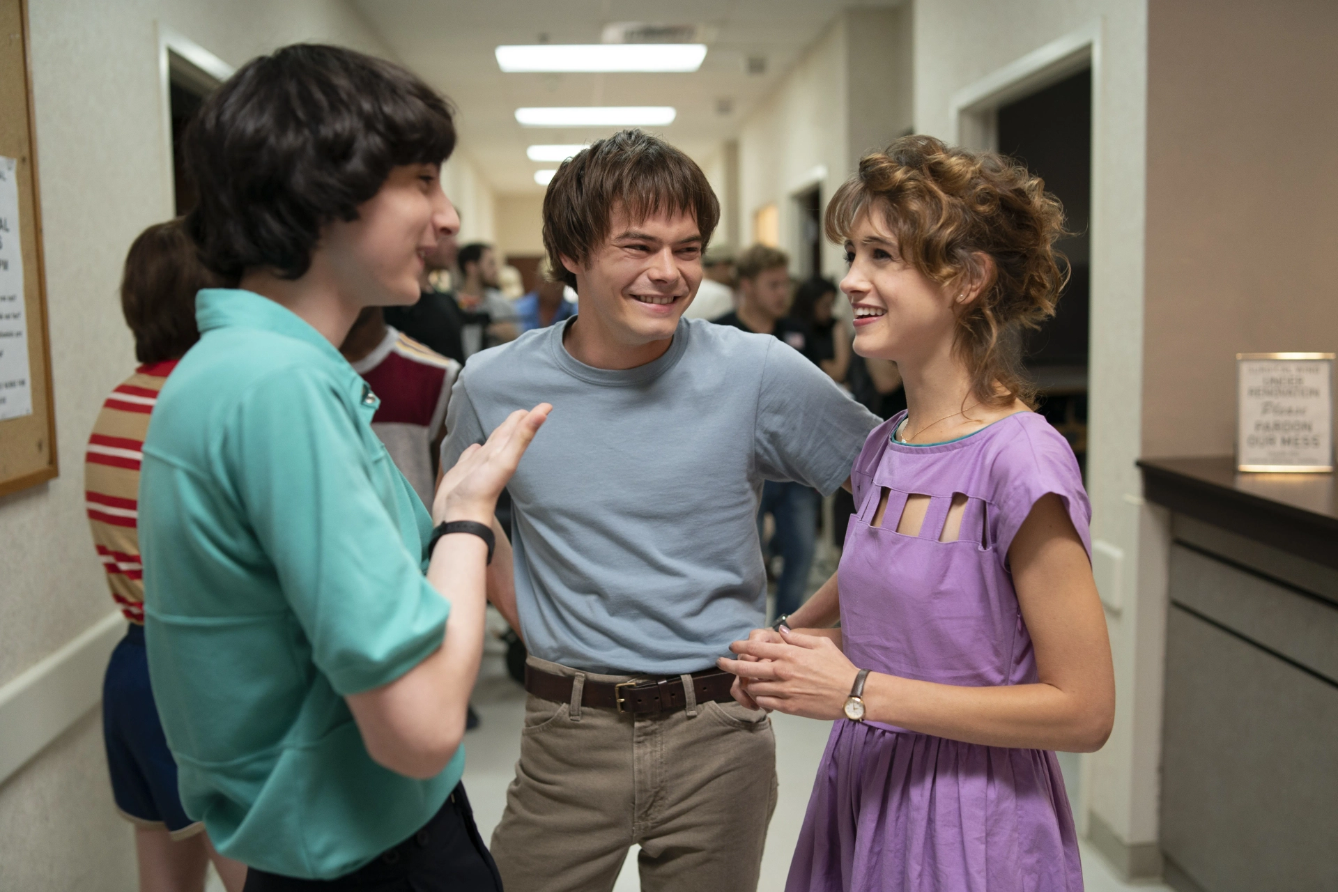 Natalia Dyer, Finn Wolfhard, and Charlie Heaton in Stranger Things (2016)