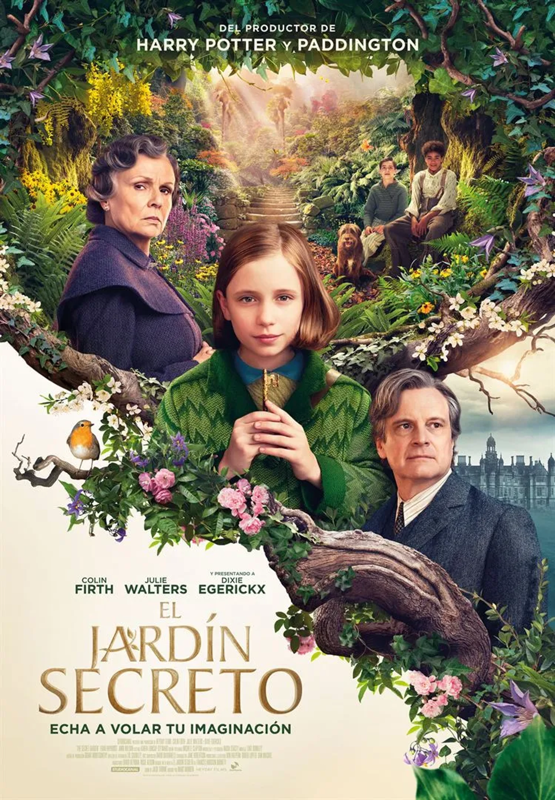 Colin Firth, Julie Walters, Dixie Egerickx, Edan Hayhurst, and Amir Wilson in The Secret Garden (2020)