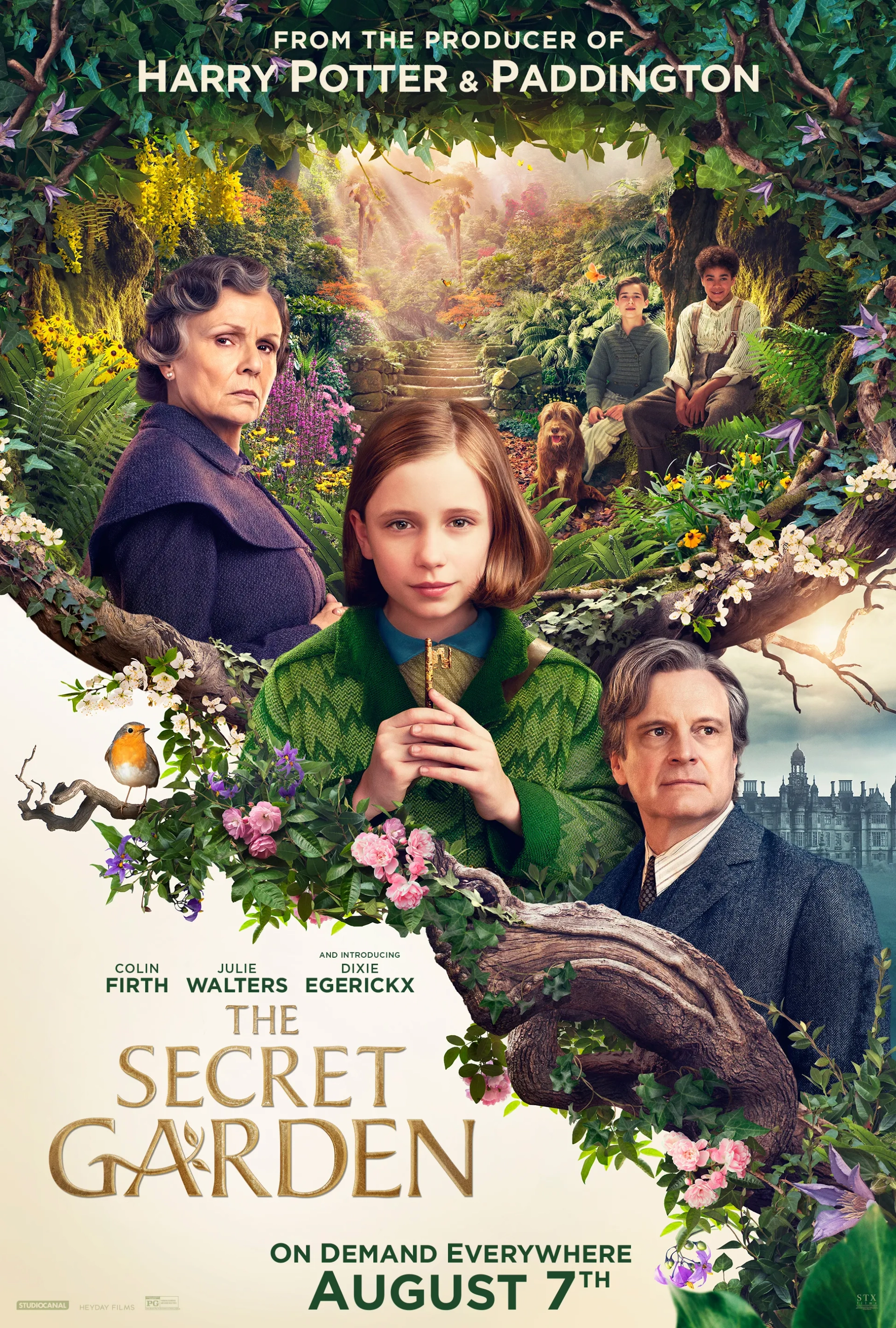 Colin Firth, Julie Walters, Dixie Egerickx, Edan Hayhurst, and Amir Wilson in The Secret Garden (2020)