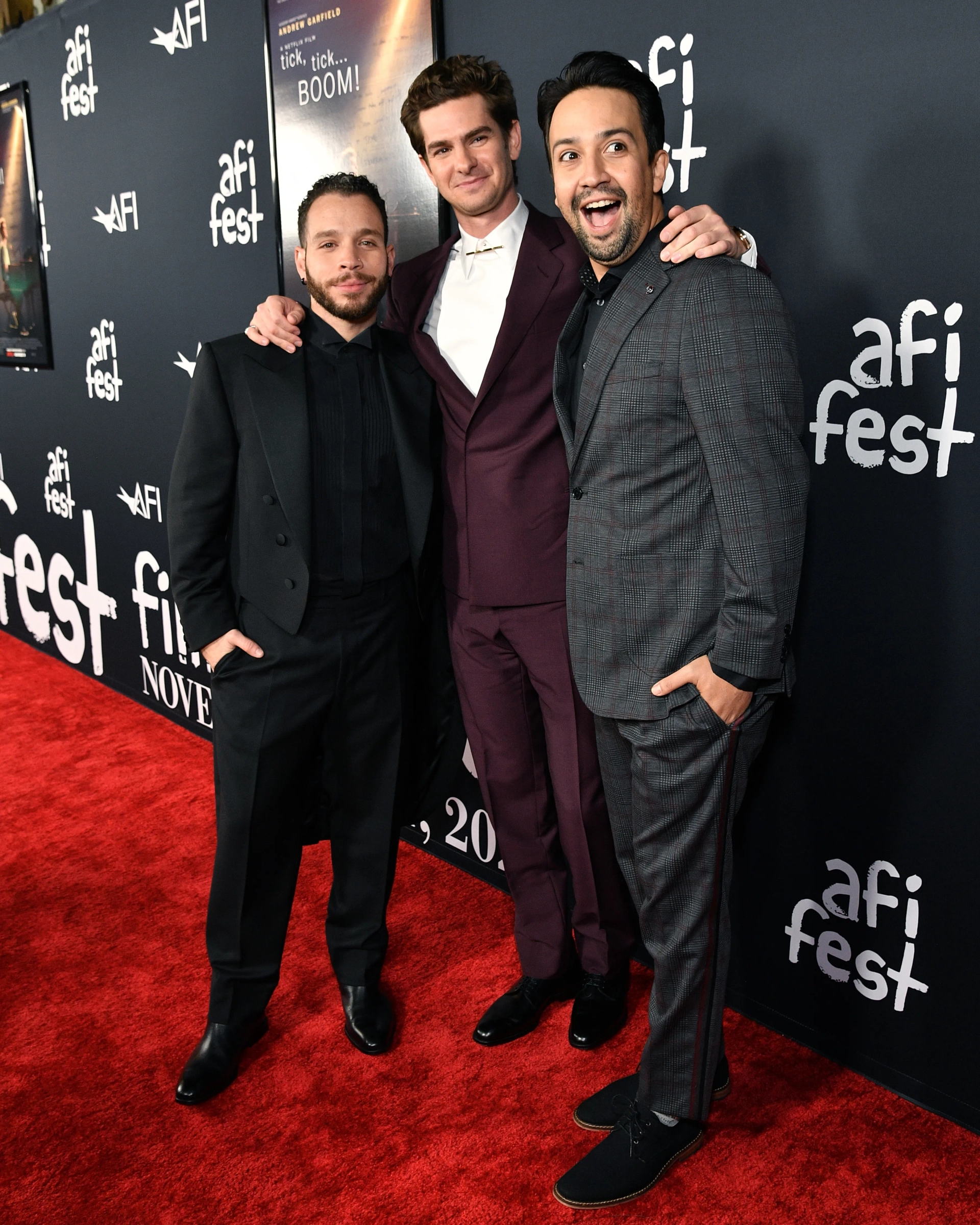 Lin-Manuel Miranda, Robin de Jesus, and Andrew Garfield at an event for tick, tick... BOOM! (2021)