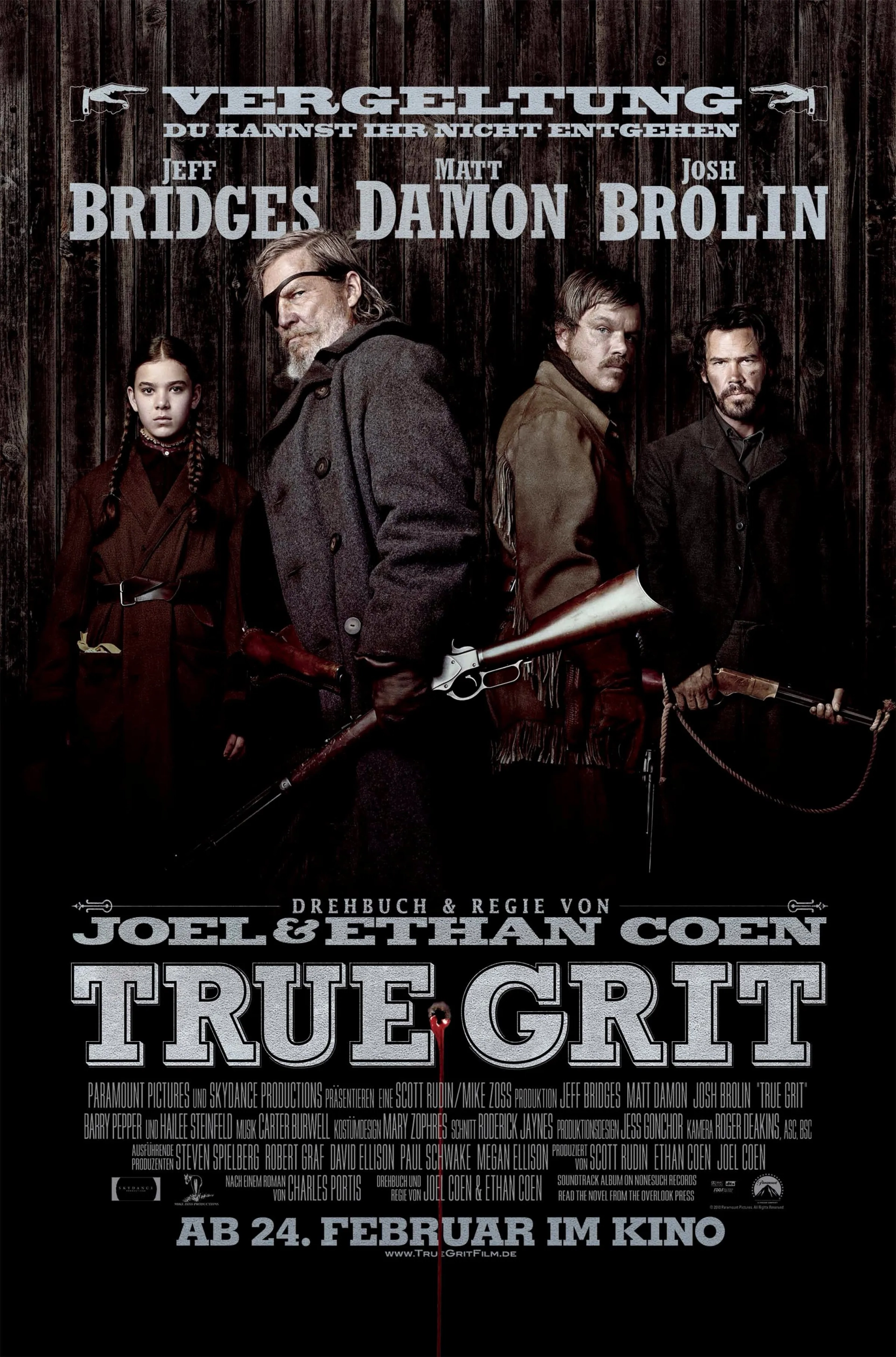 Jeff Bridges, Matt Damon, Josh Brolin, and Hailee Steinfeld in True Grit (2010)