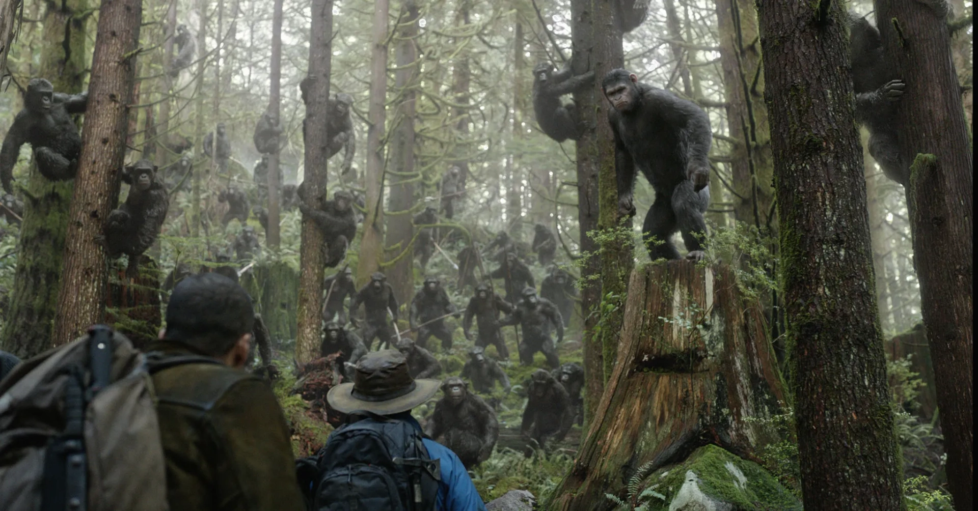 Enrique Murciano, Jason Clarke, and Andy Serkis in Dawn of the Planet of the Apes (2014)