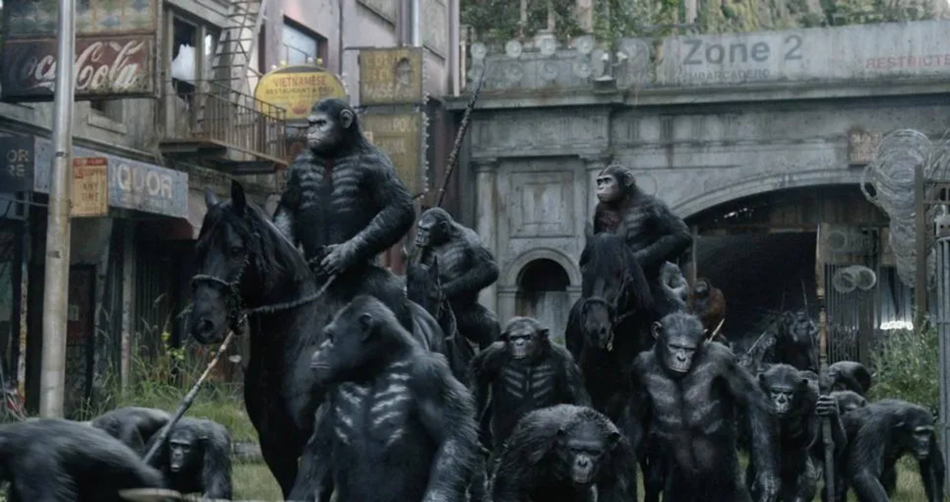 Karin Konoval, Andy Serkis, Toby Kebbell, and Nick Thurston in Dawn of the Planet of the Apes (2014)